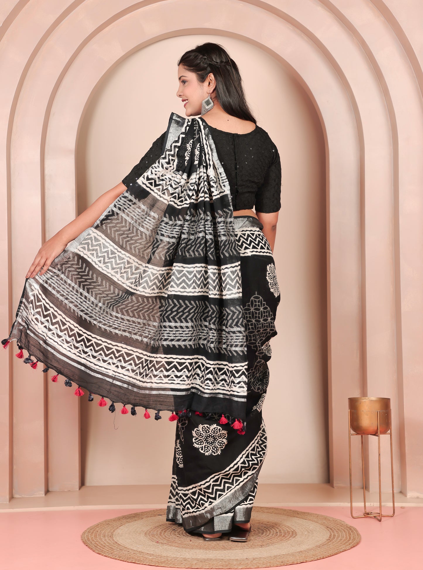 Soft Cotton Butti Black Saree