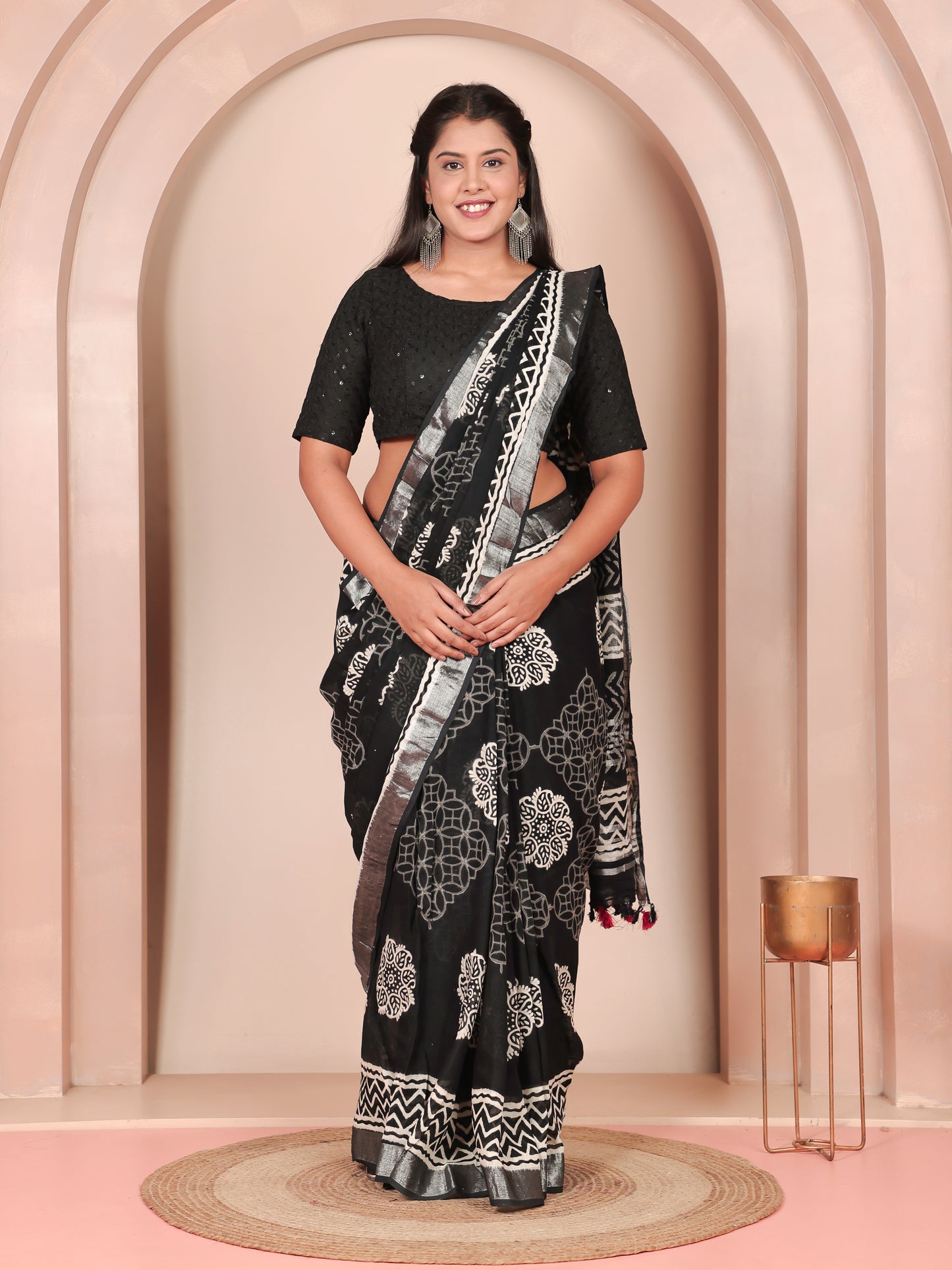 Soft Cotton Butti Black Saree