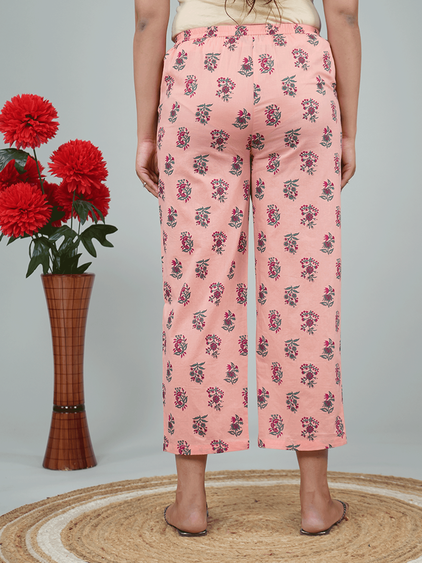 Soft Cotton Placement Print Flared Peach Kurta
