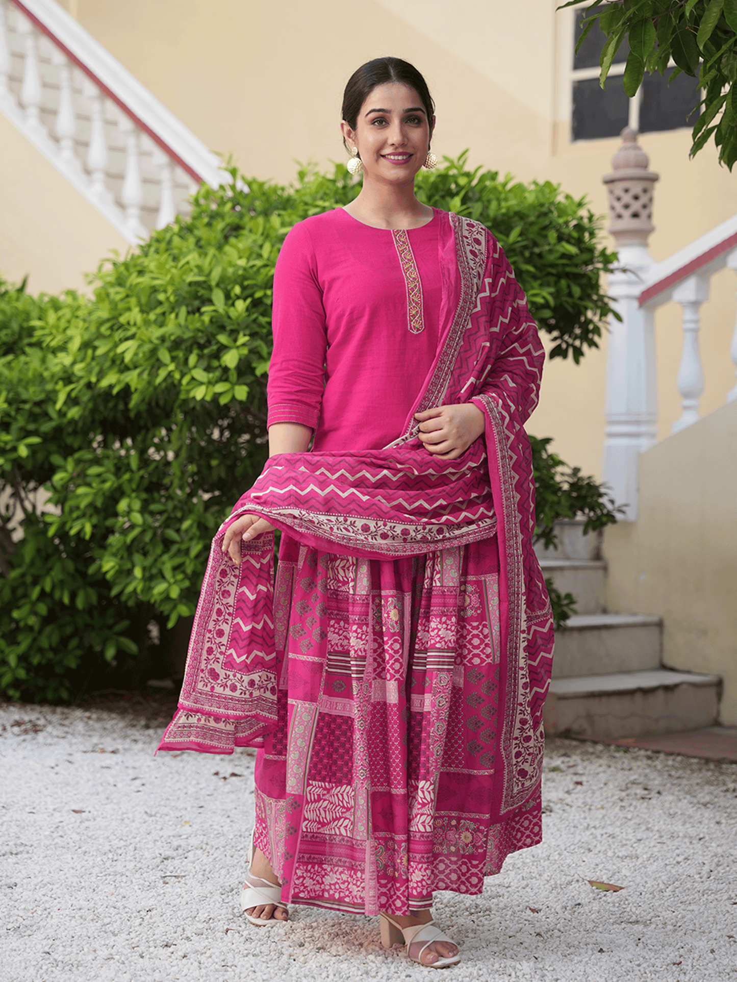 Cotton Voile Striped Pink Dupatta