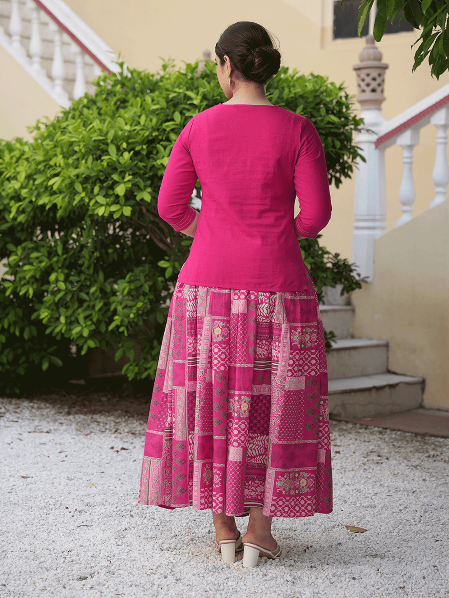 Embroidered Soft Cotton Solid Royal Pink Kurti