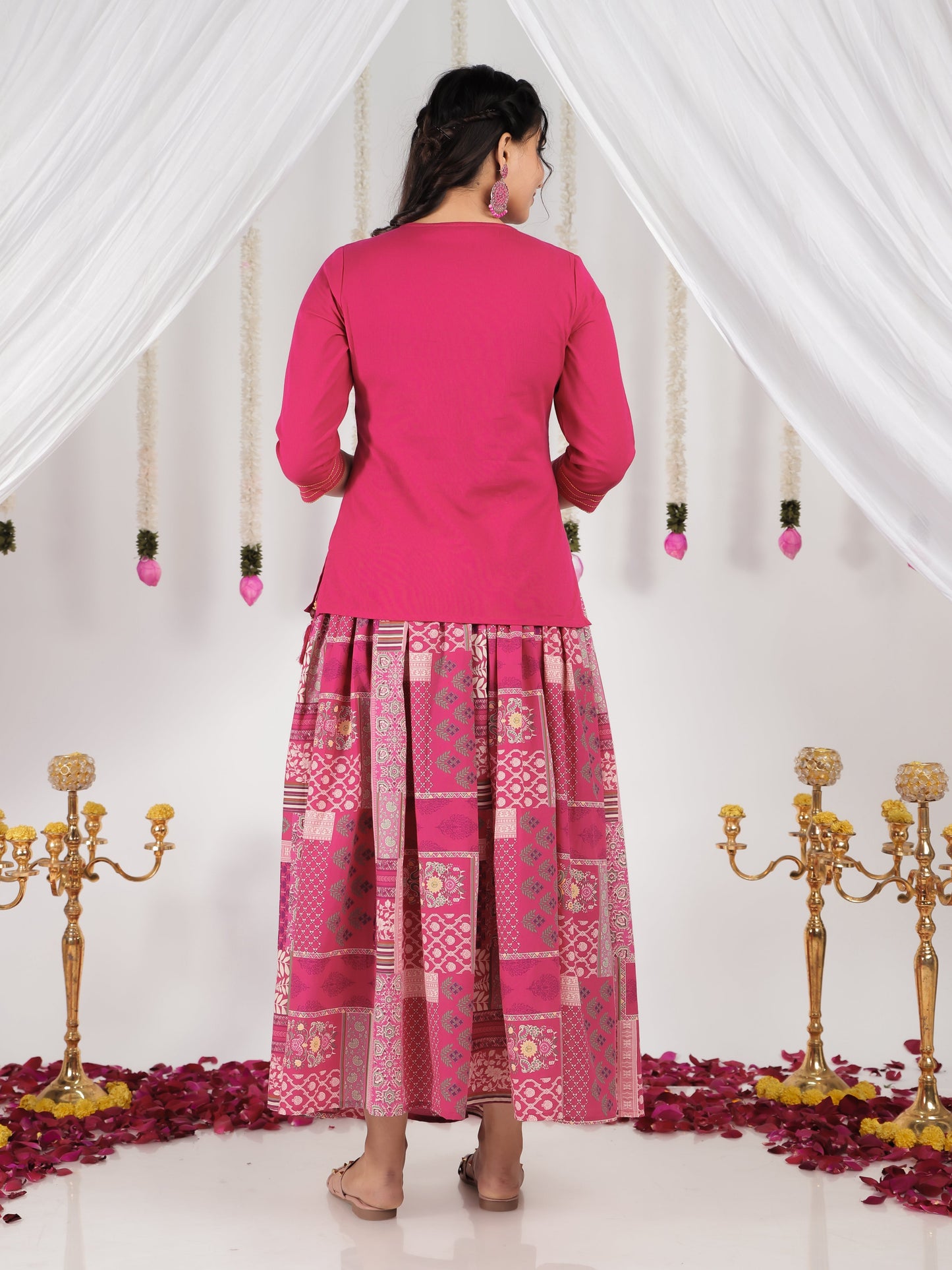 Embroidered Soft Cotton Solid Royal Pink Kurti