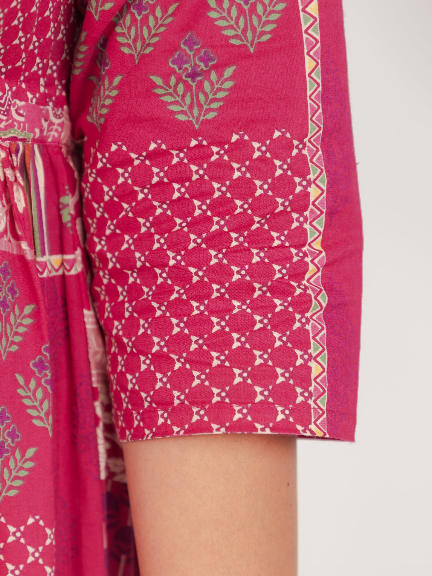 Soft Cotton Patchwork Tiered and Flared Pink Dress