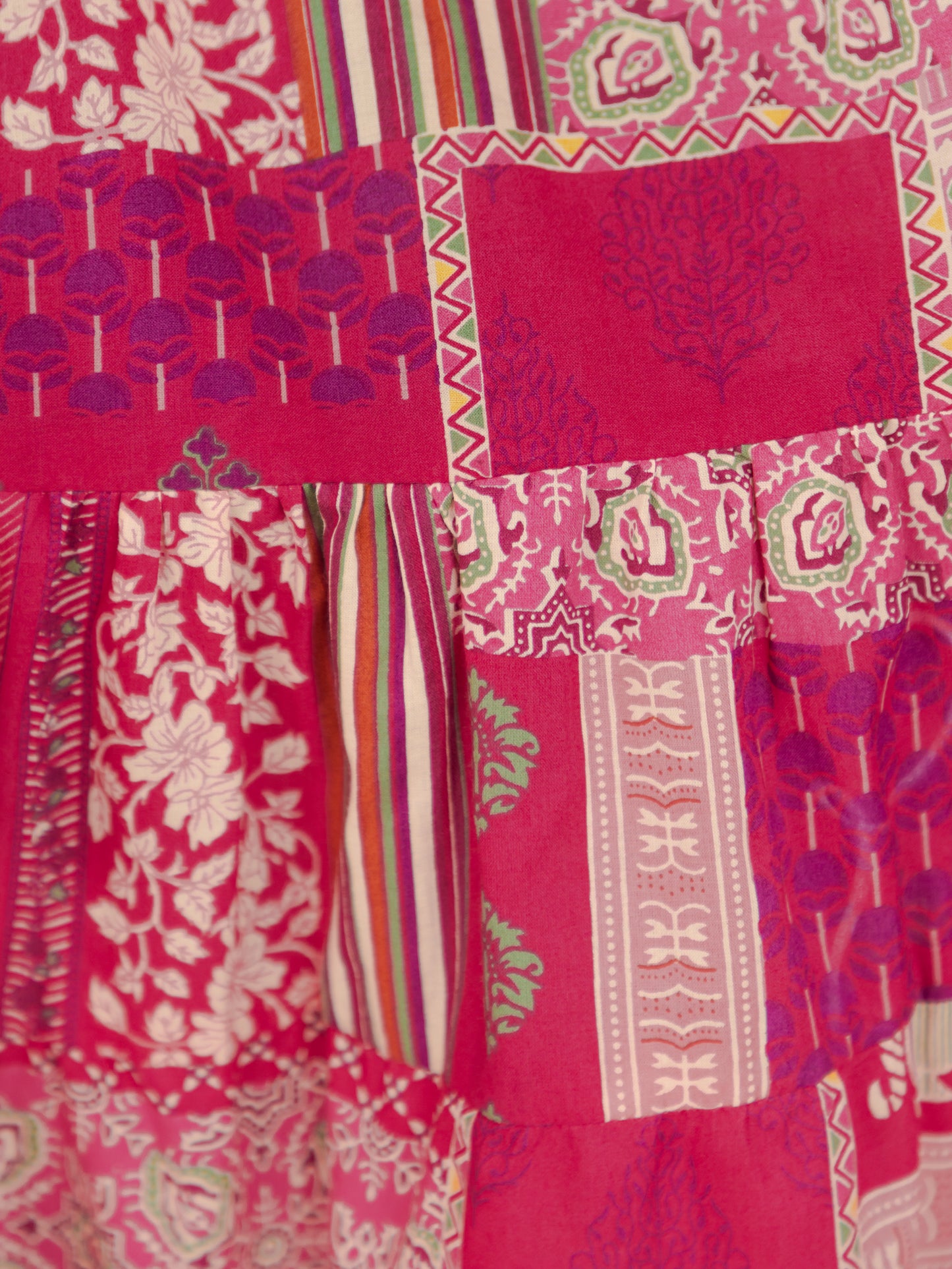 Soft Cotton Patchwork Tiered and Flared Pink Dress