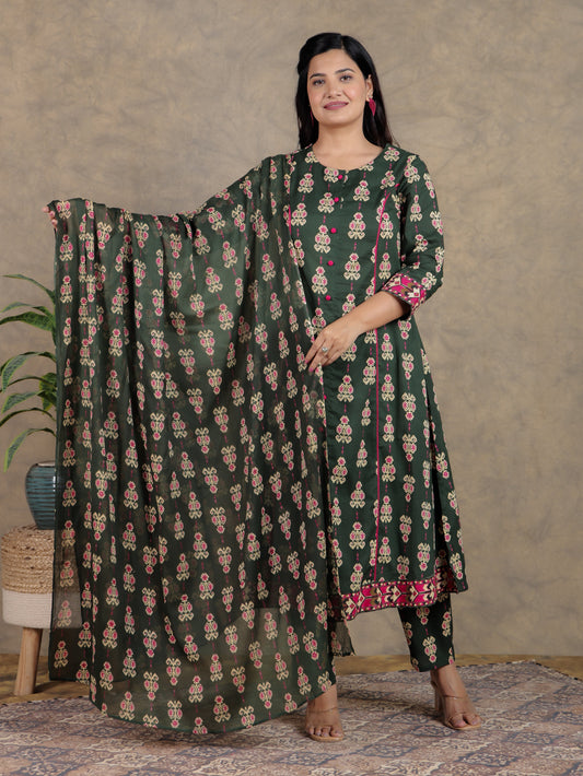 Cotton Voile Ikat Green Dupatta