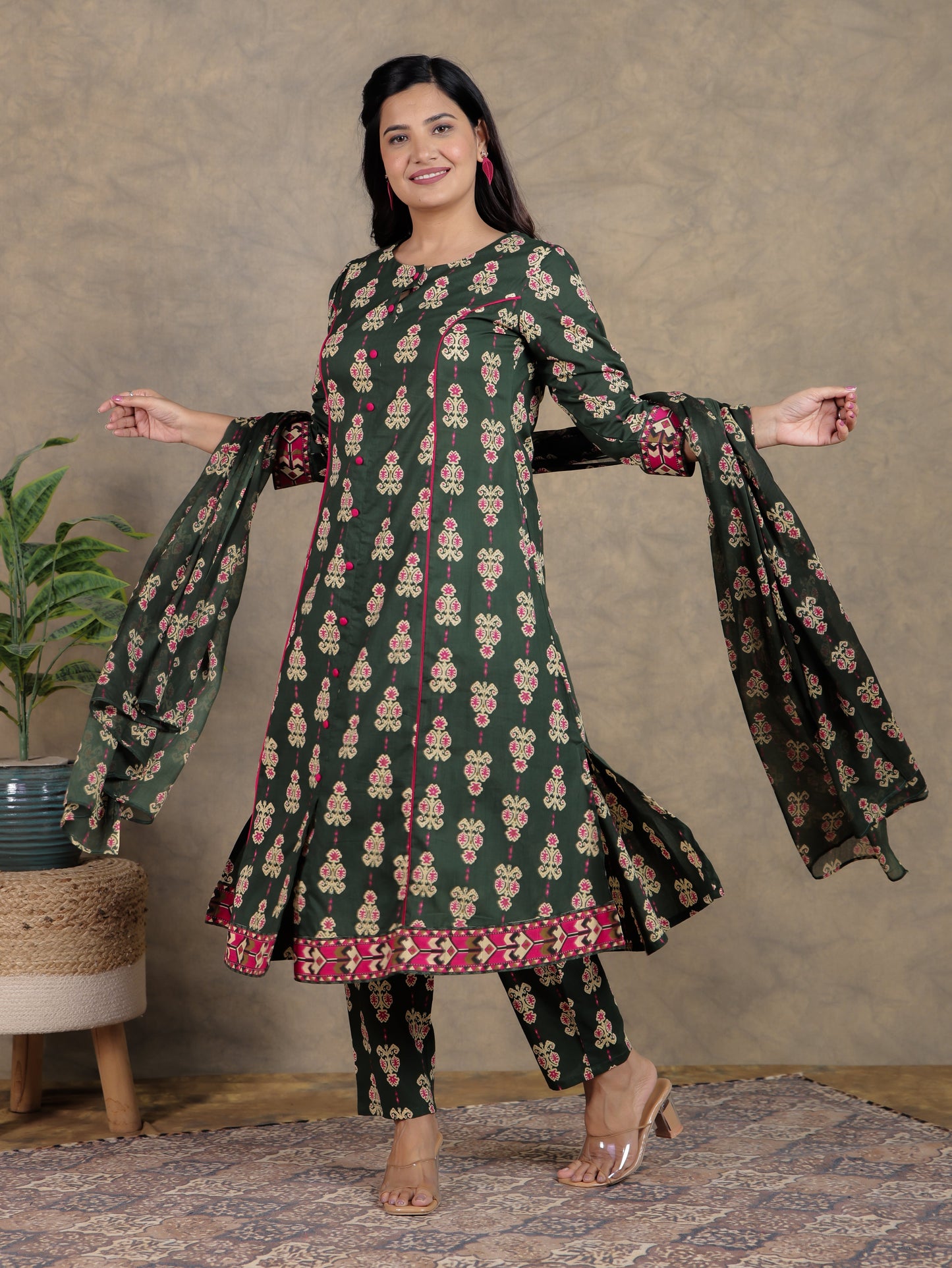 Cotton Voile Ikat Green Dupatta