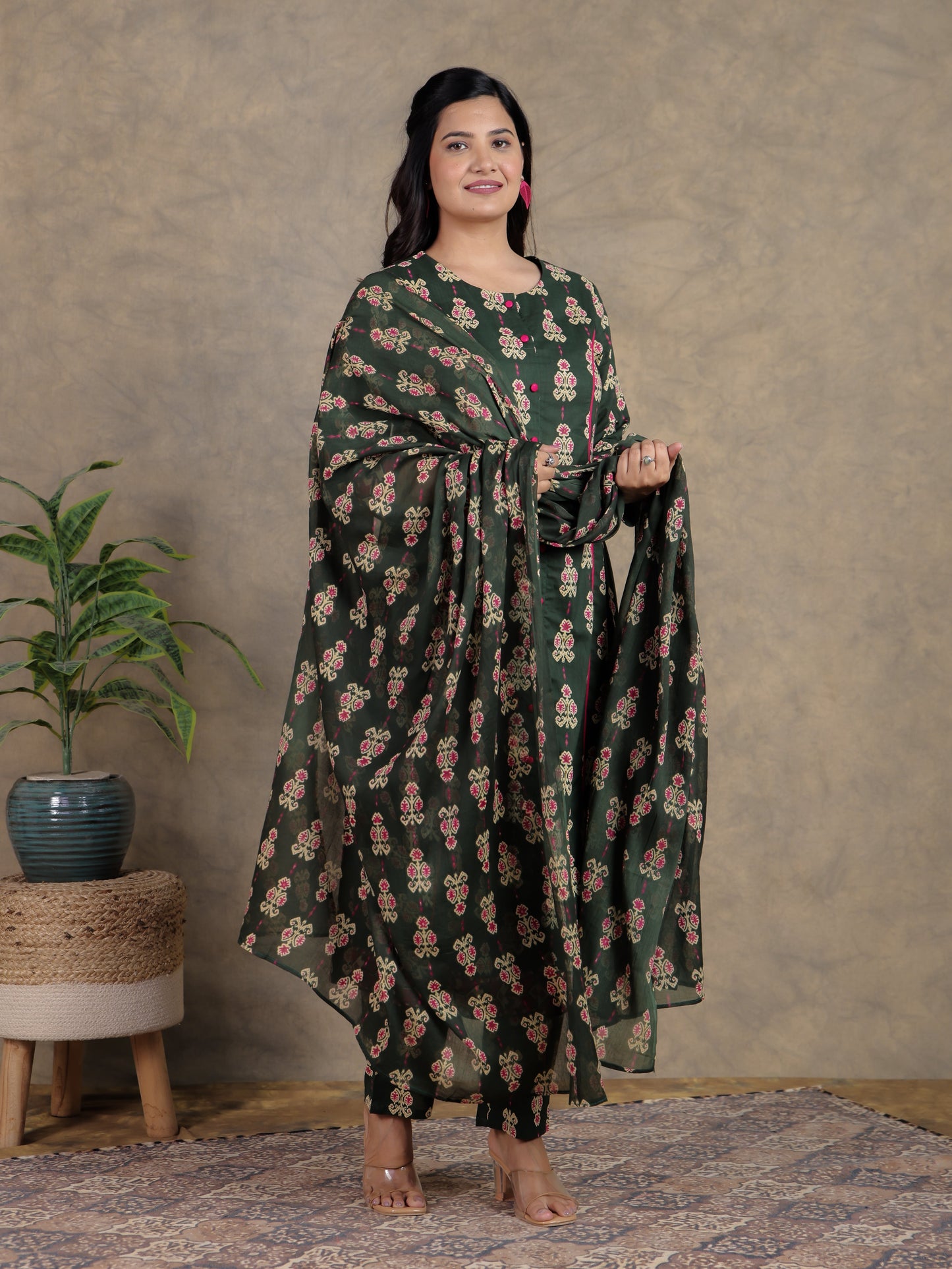 Cotton Voile Ikat Green Dupatta