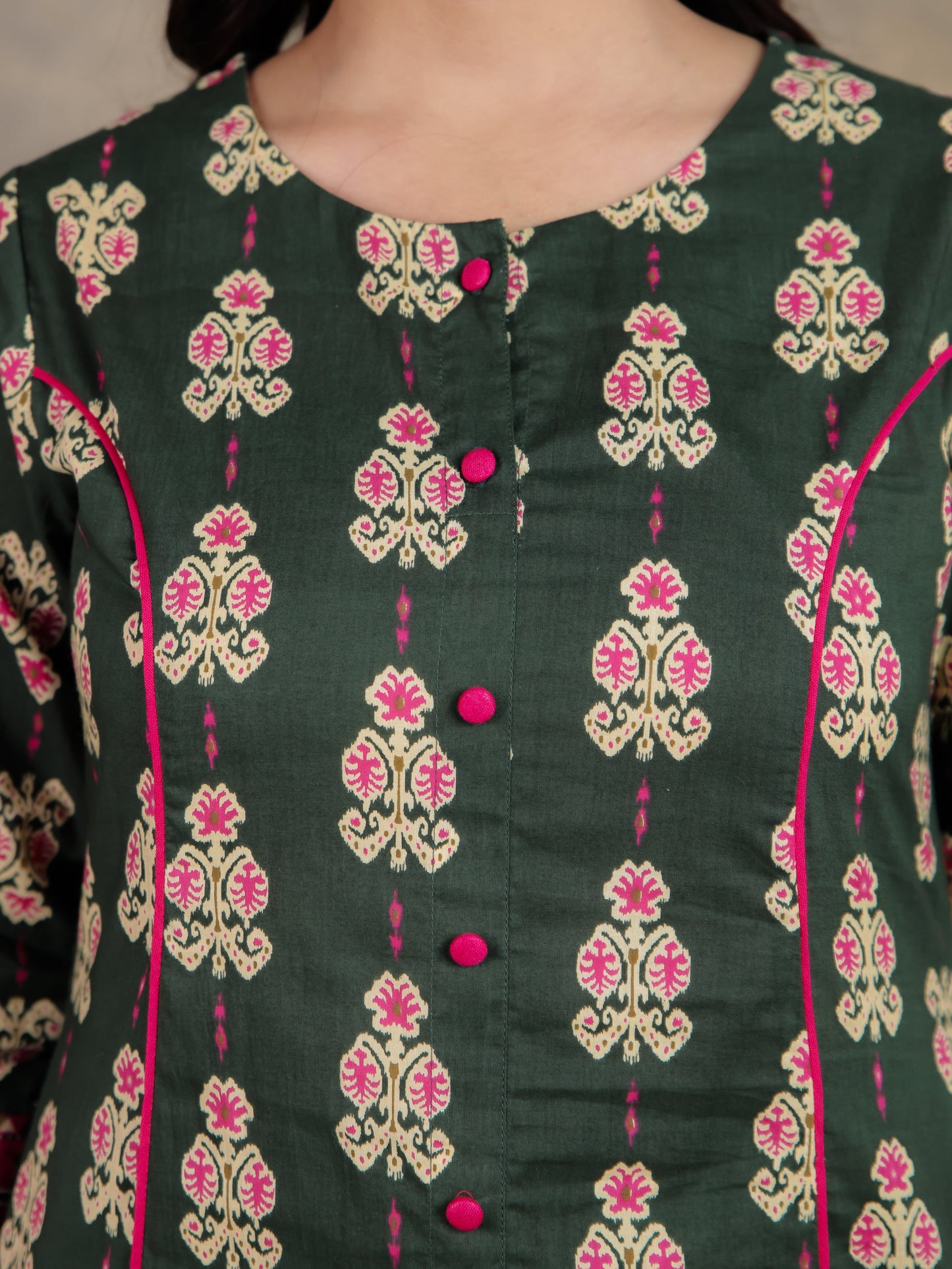 Soft Cotton Ikat A-line Green Kurta