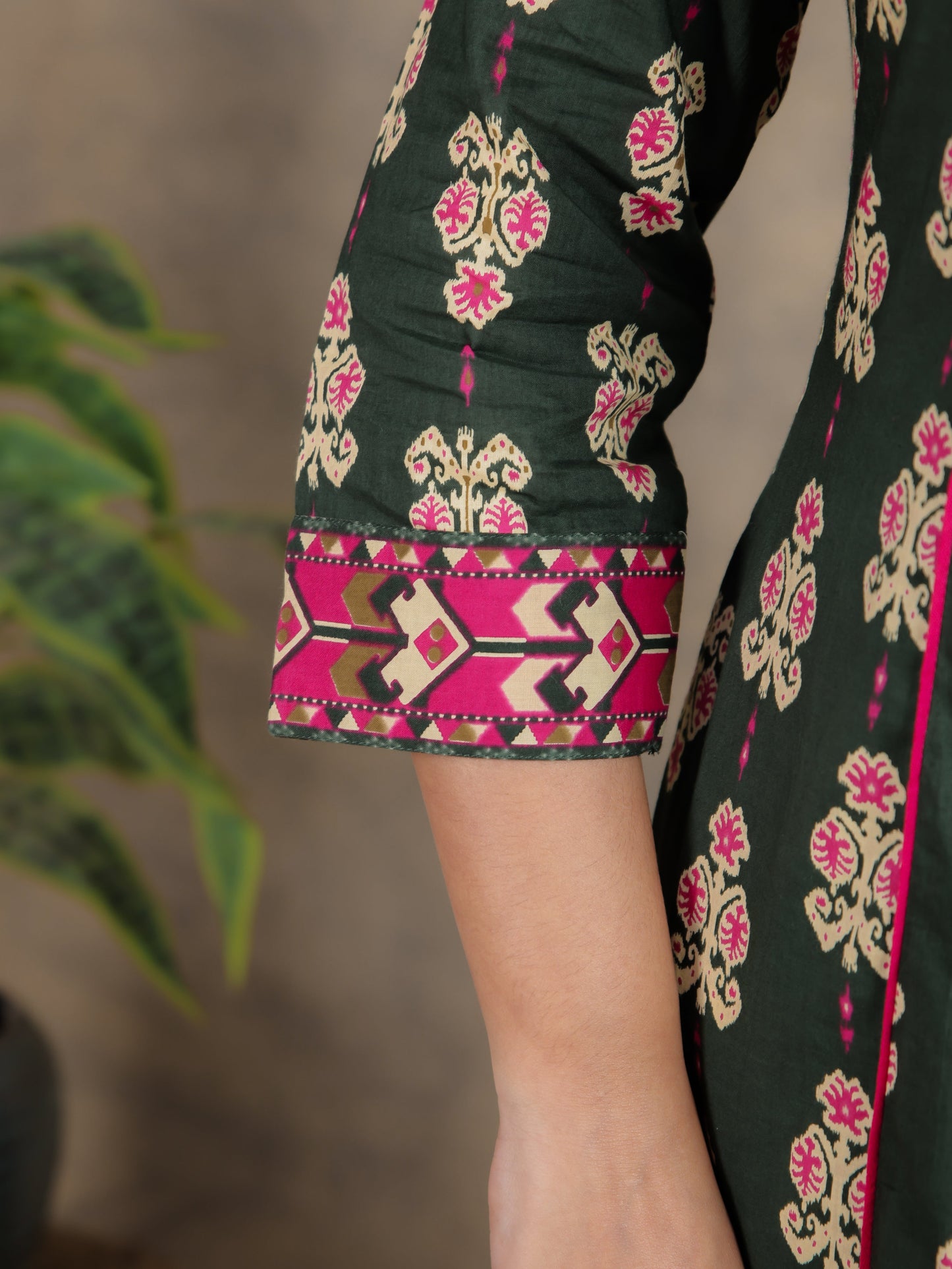 Soft Cotton Ikat A-line Green Kurta