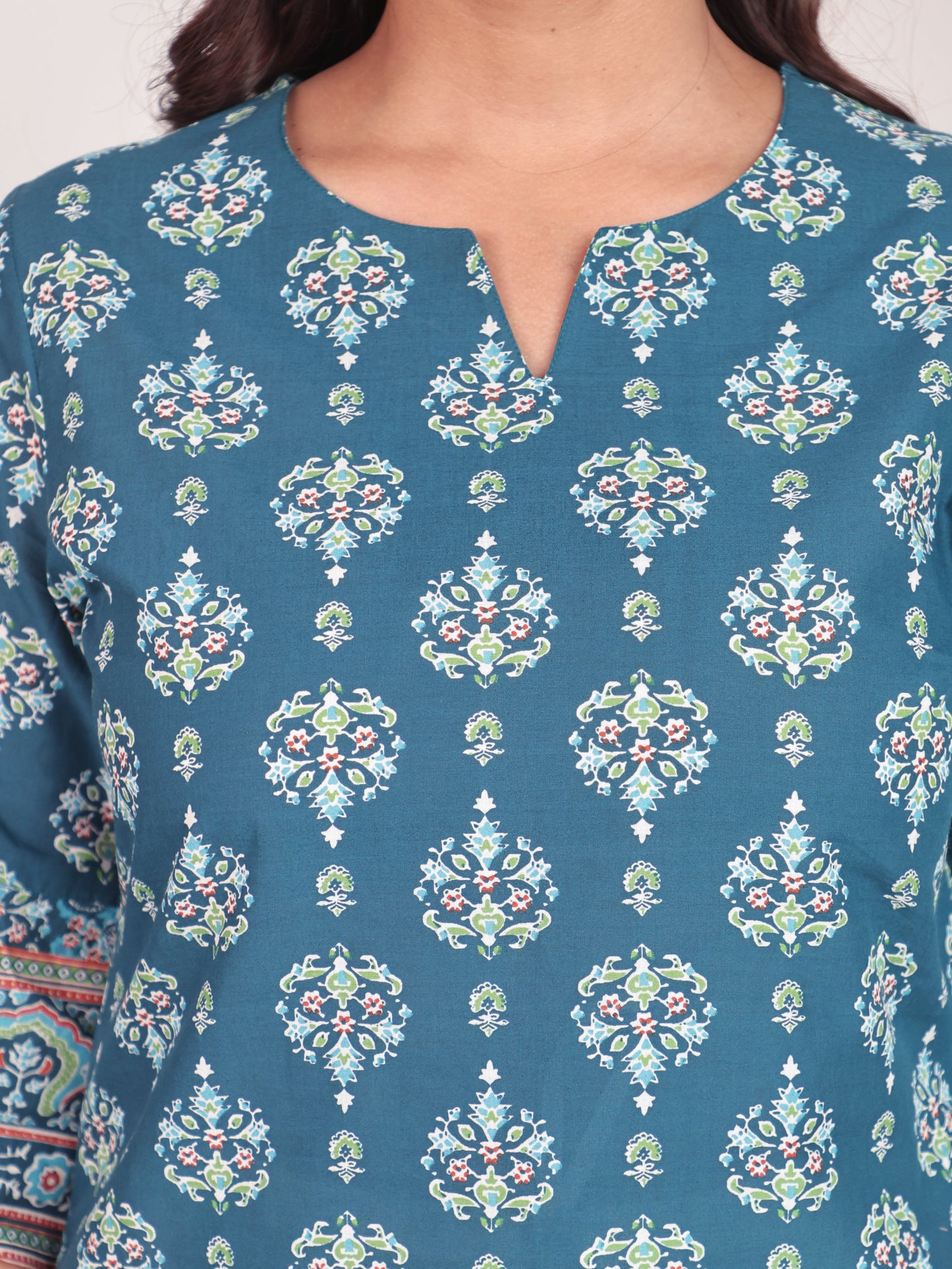 Soft Cotton Floral Straight Blue Kurti
