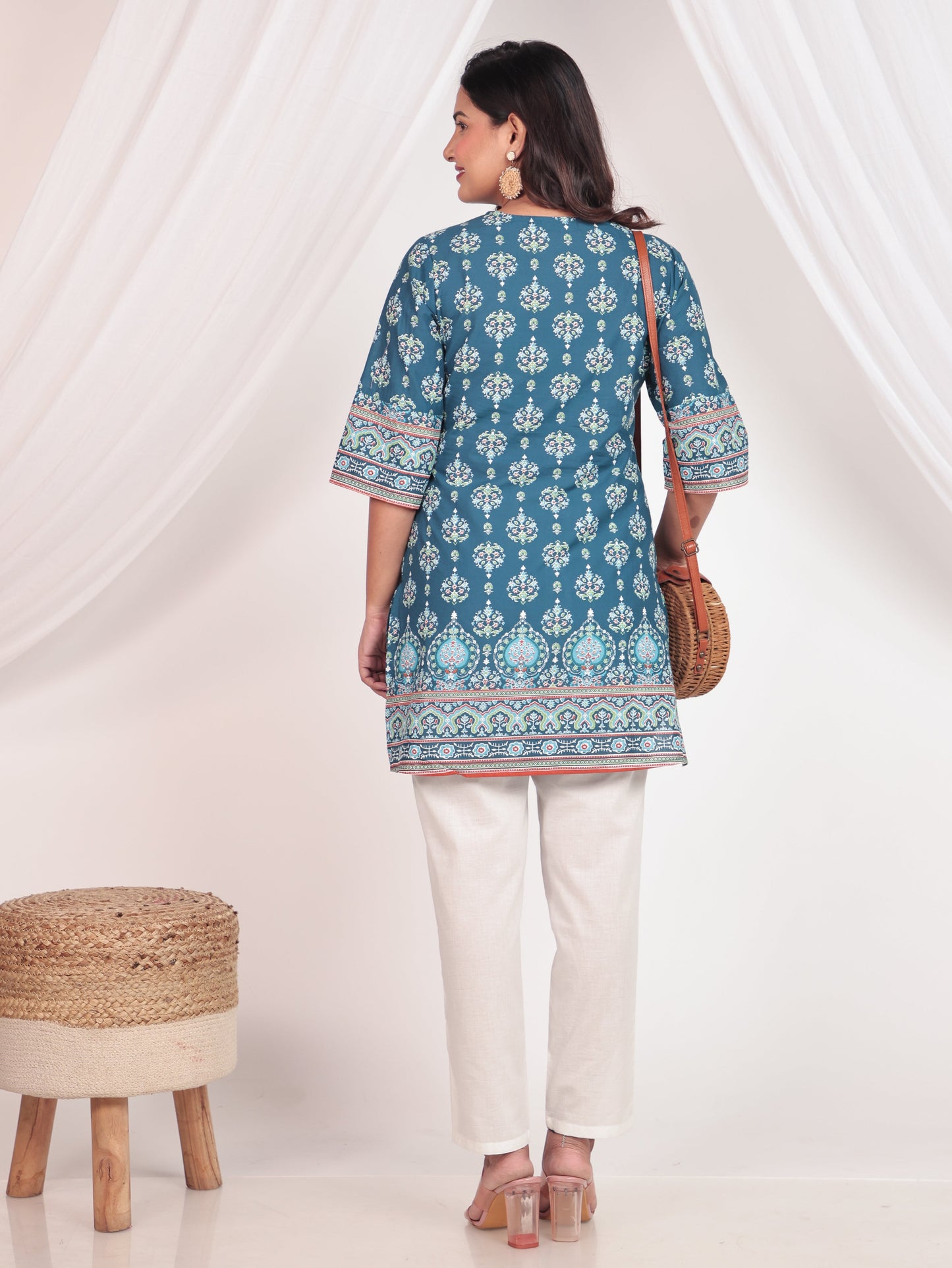 Soft Cotton Floral Straight Blue Kurti