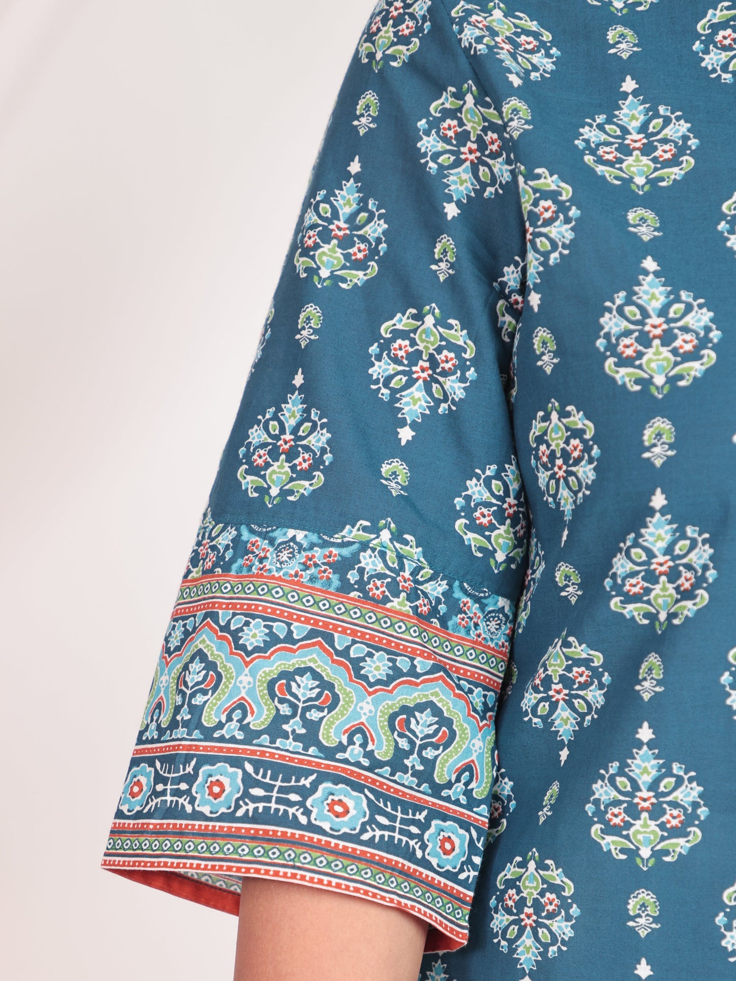 Soft Cotton Floral Straight Blue Kurti
