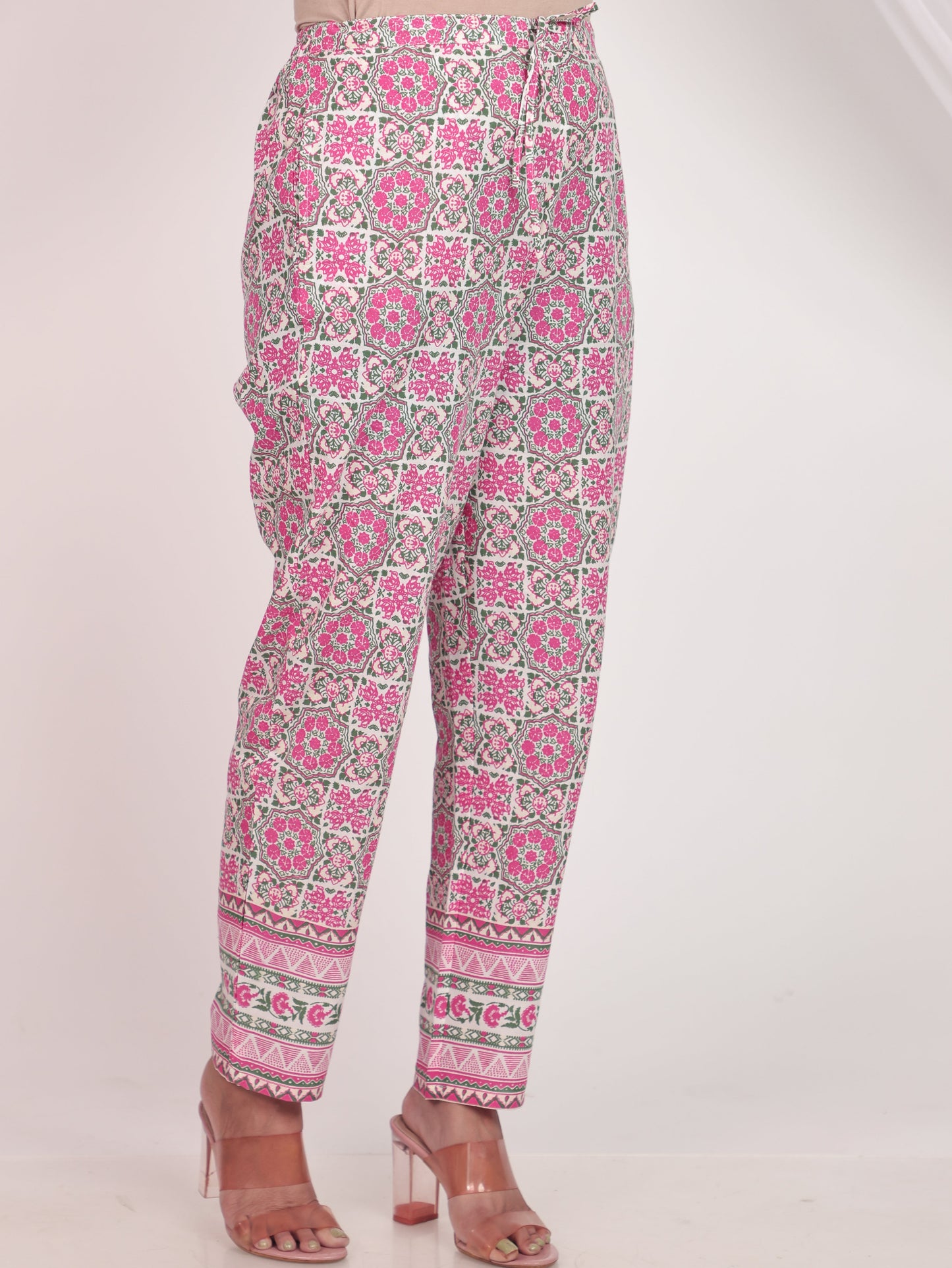 Soft Cotton Geometric White Tapered Trousers