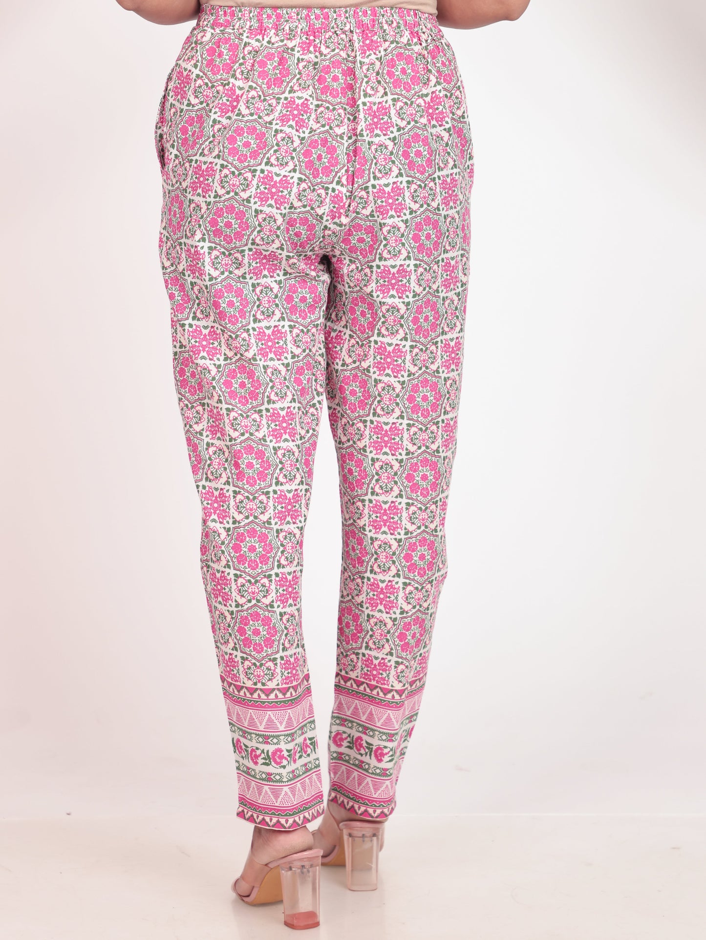 Soft Cotton Geometric White Tapered Trousers