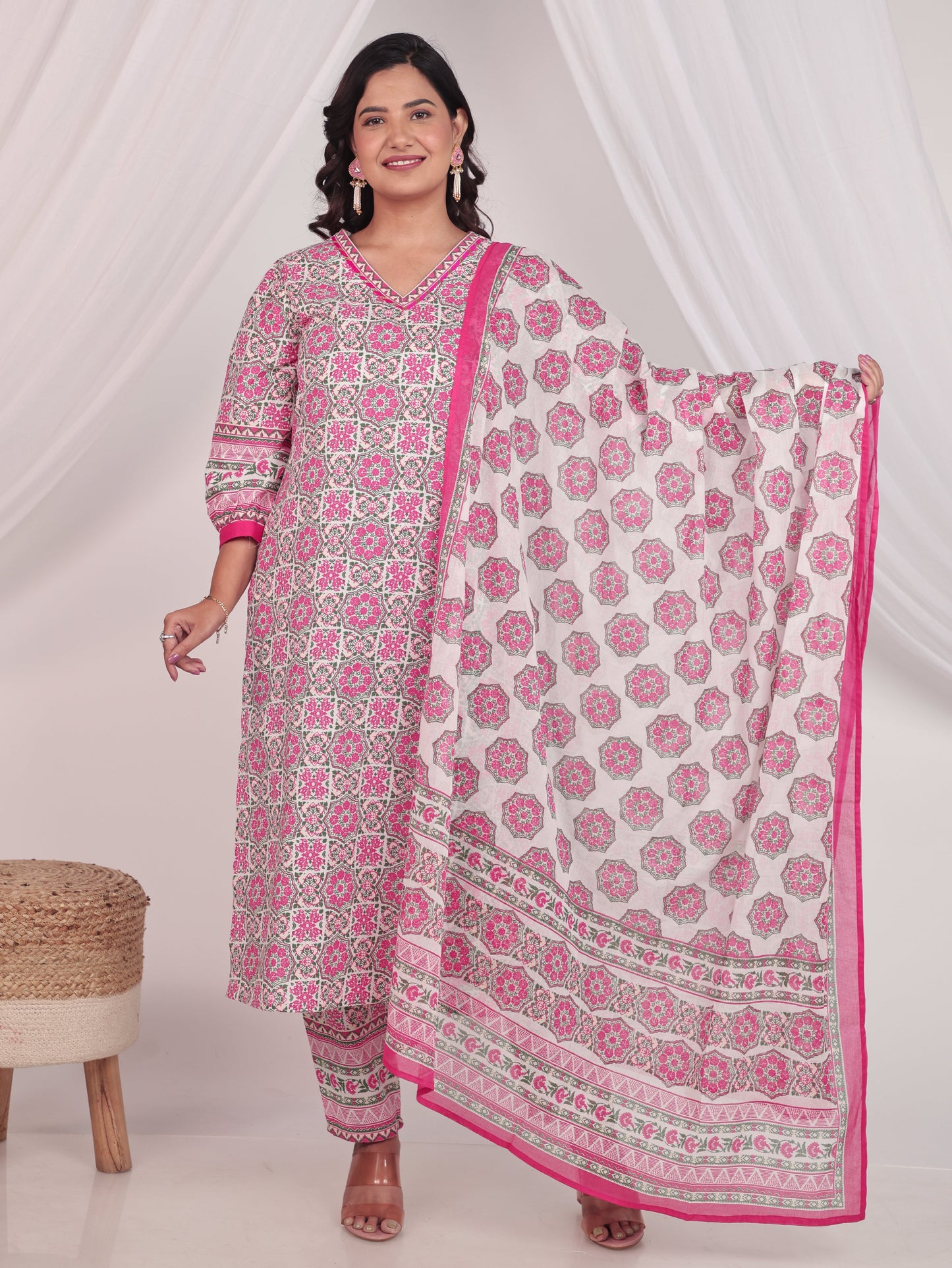 Voile Cotton Geometric White Dupatta