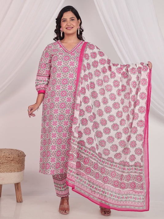 Voile Cotton Geometric White Dupatta