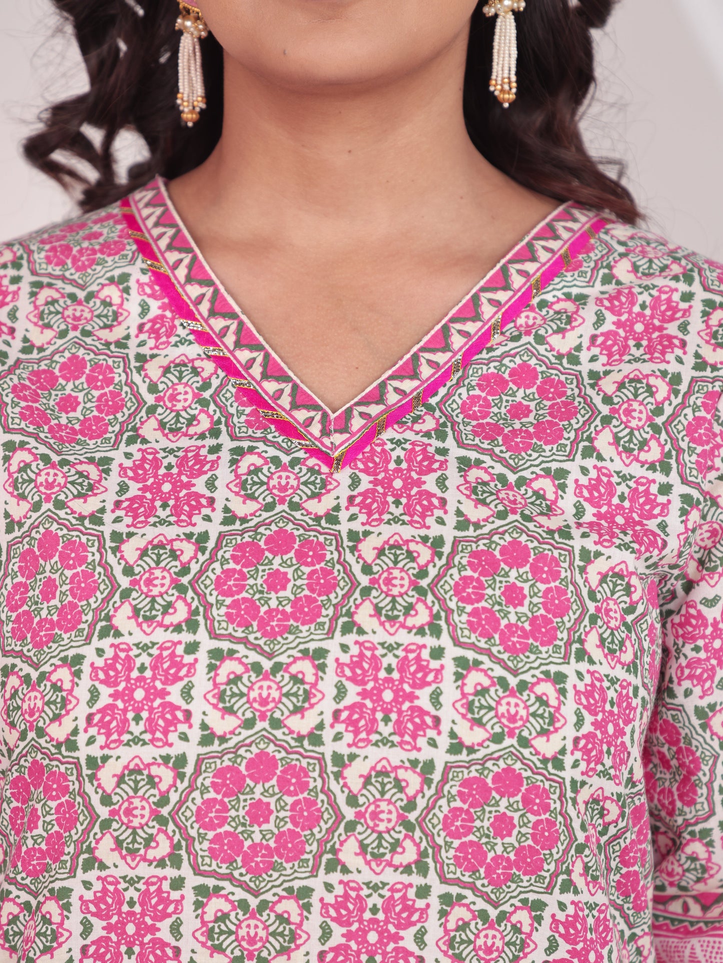 Soft Cotton Geometric Straight White Kurta