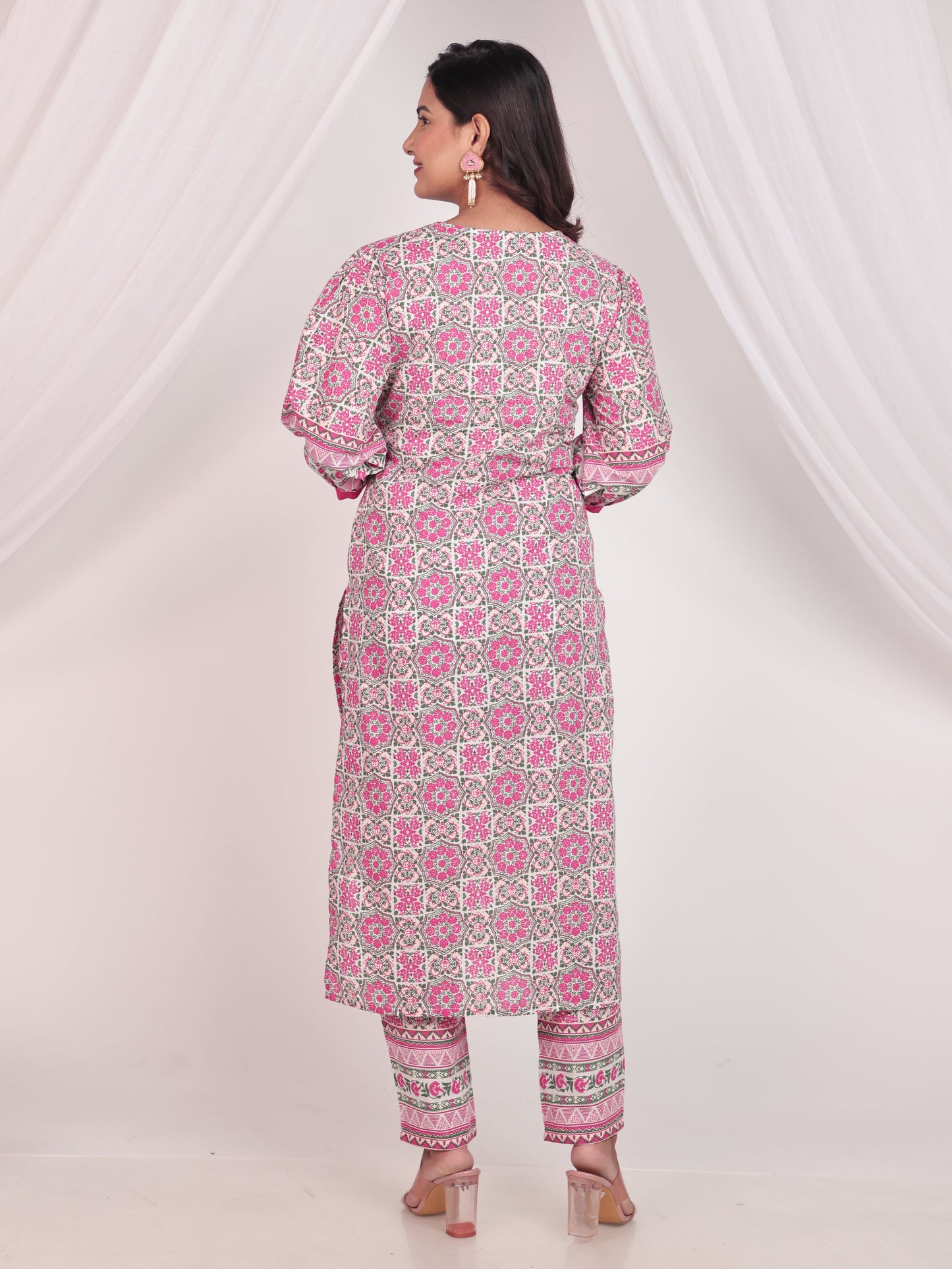 Soft Cotton Geometric Straight White Kurta