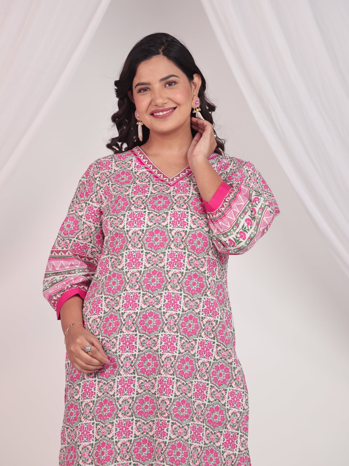 Soft Cotton Geometric Straight White Kurta