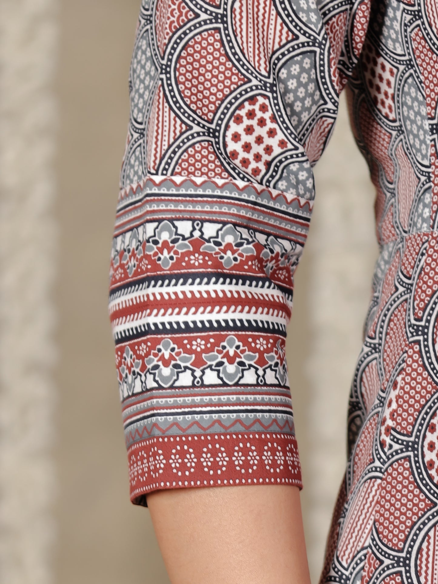 Soft Cotton Geometric Flared Grey Kurta