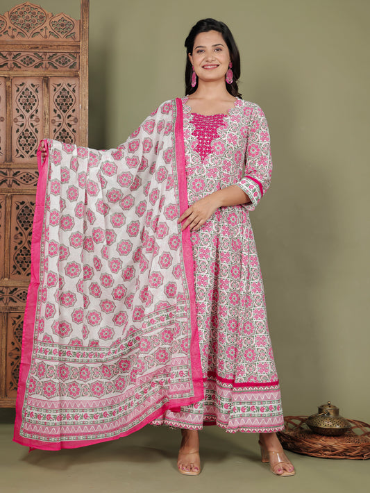 Cotton Voile Geometric Pink Dupatta