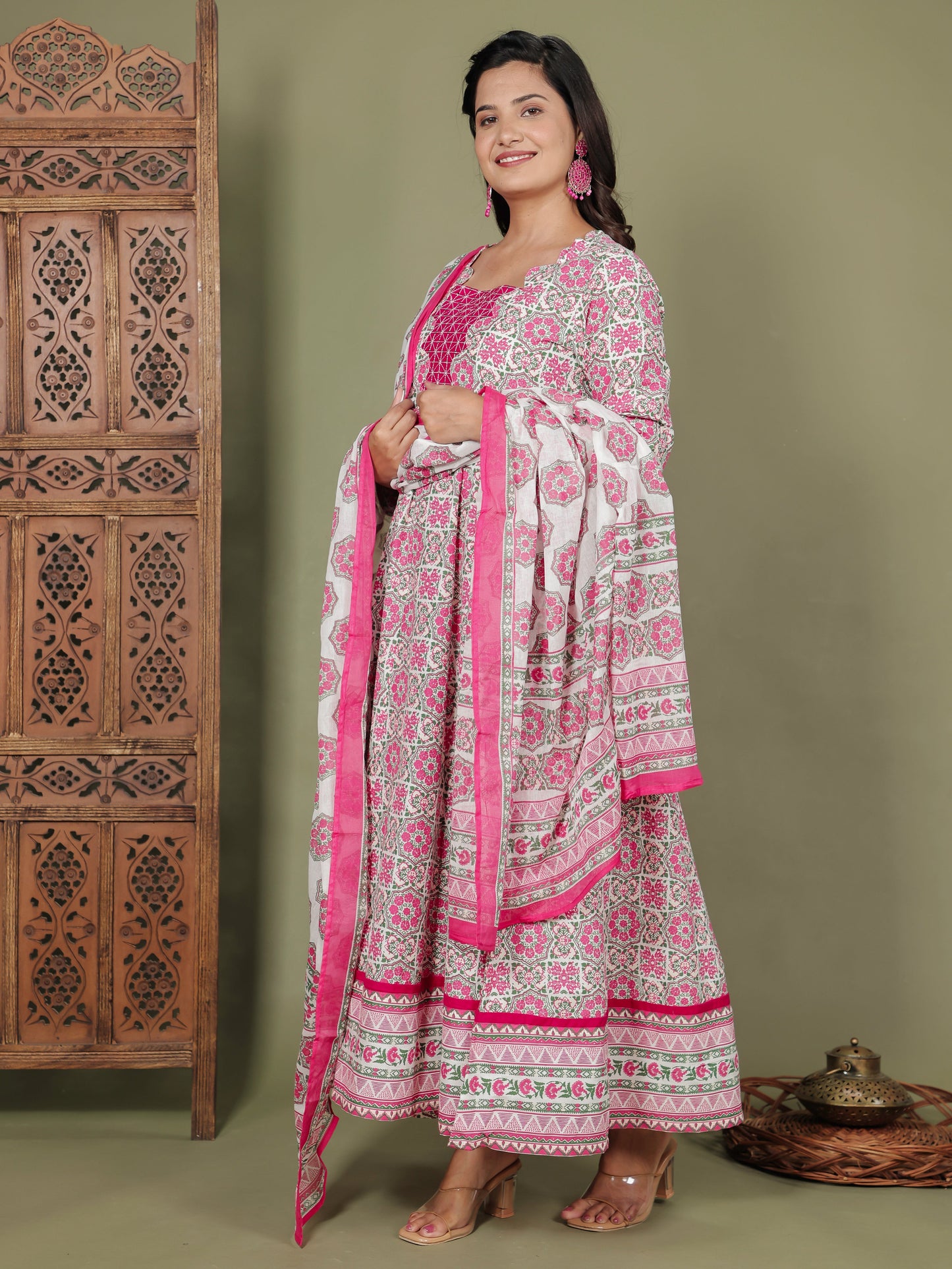 Cotton Voile Geometric Pink Dupatta