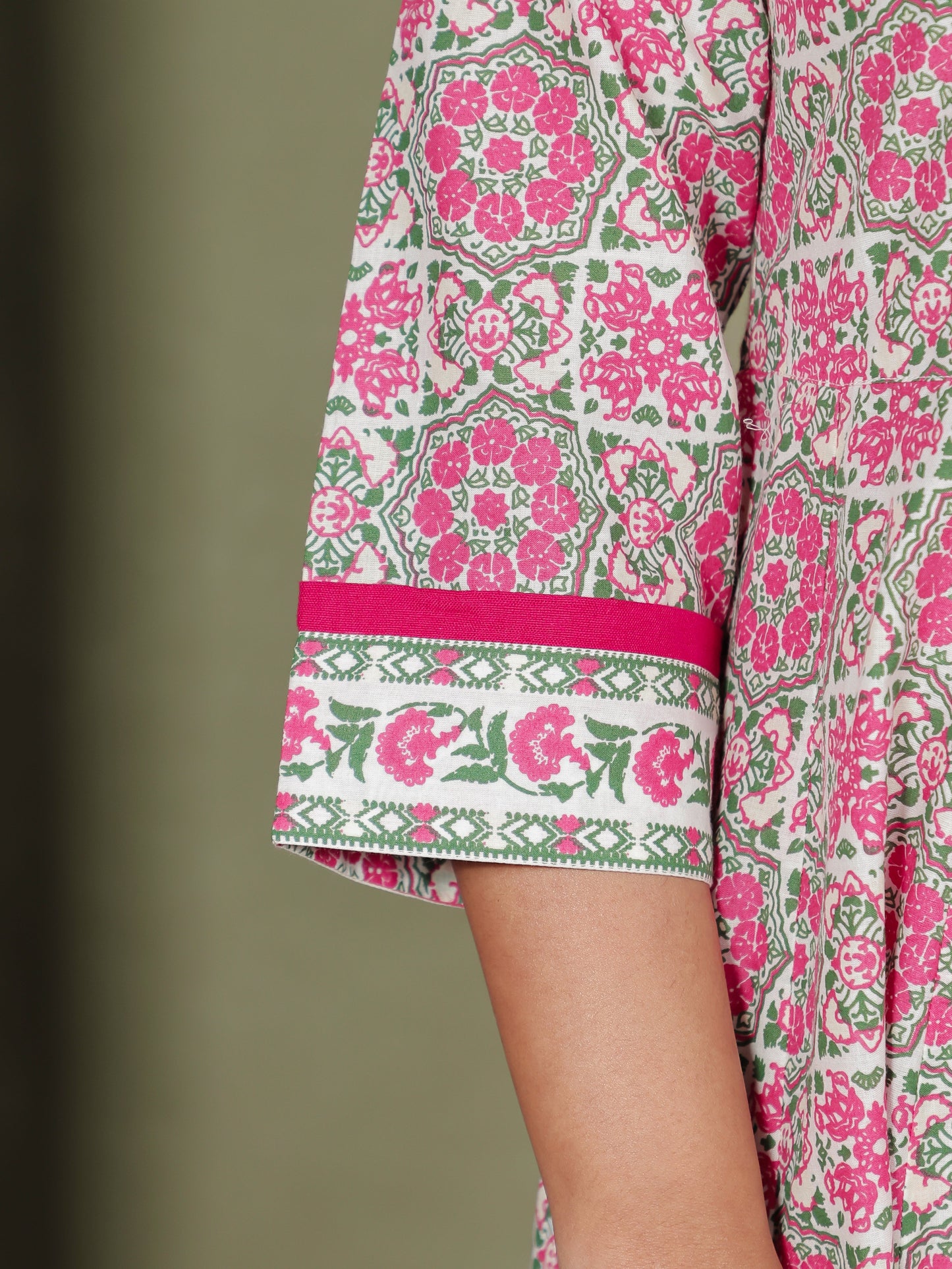 Embroidered Soft Cotton Geometric Flared Pink Kurta