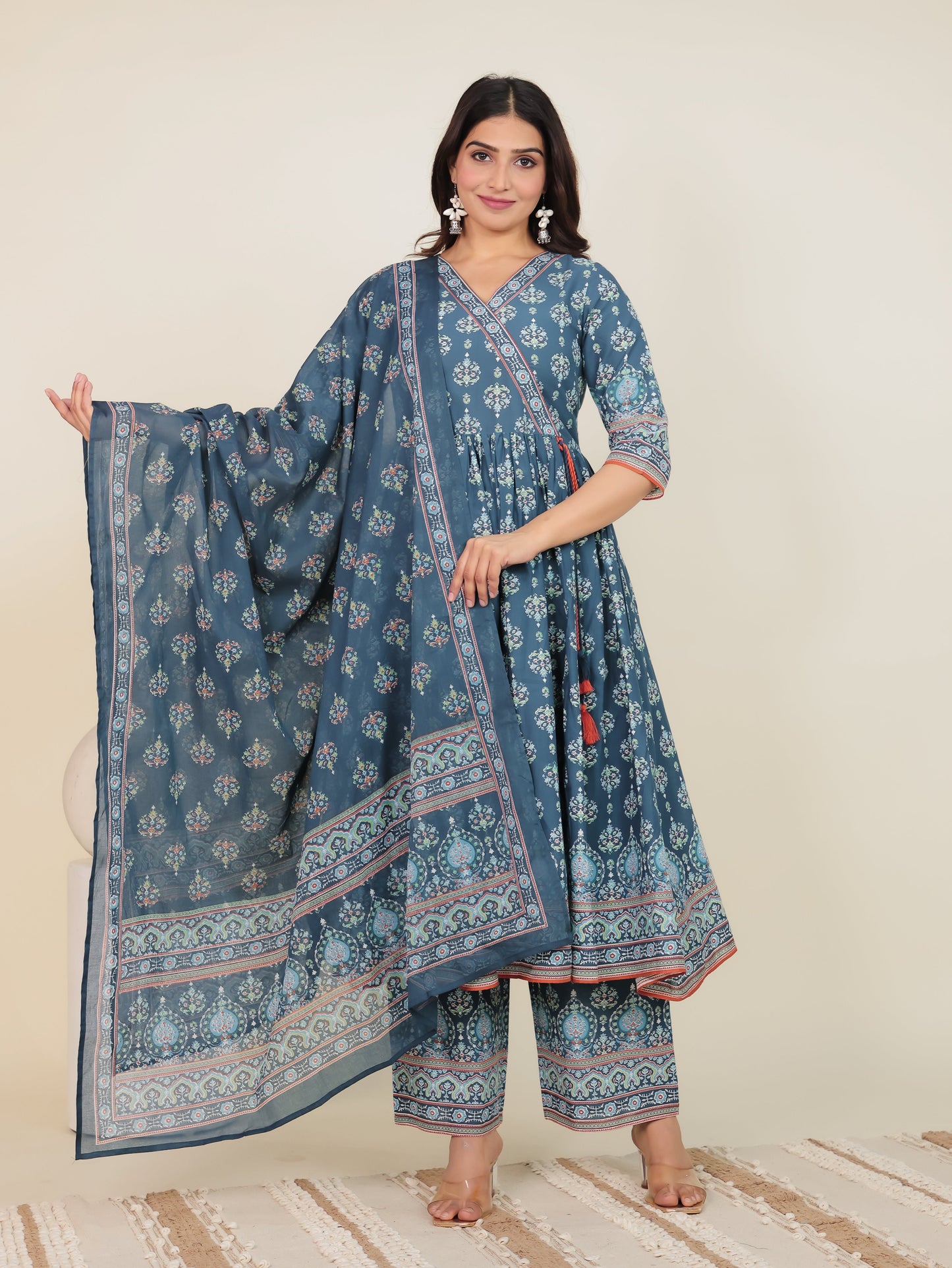Cotton Voile Floral Blue Dupatta