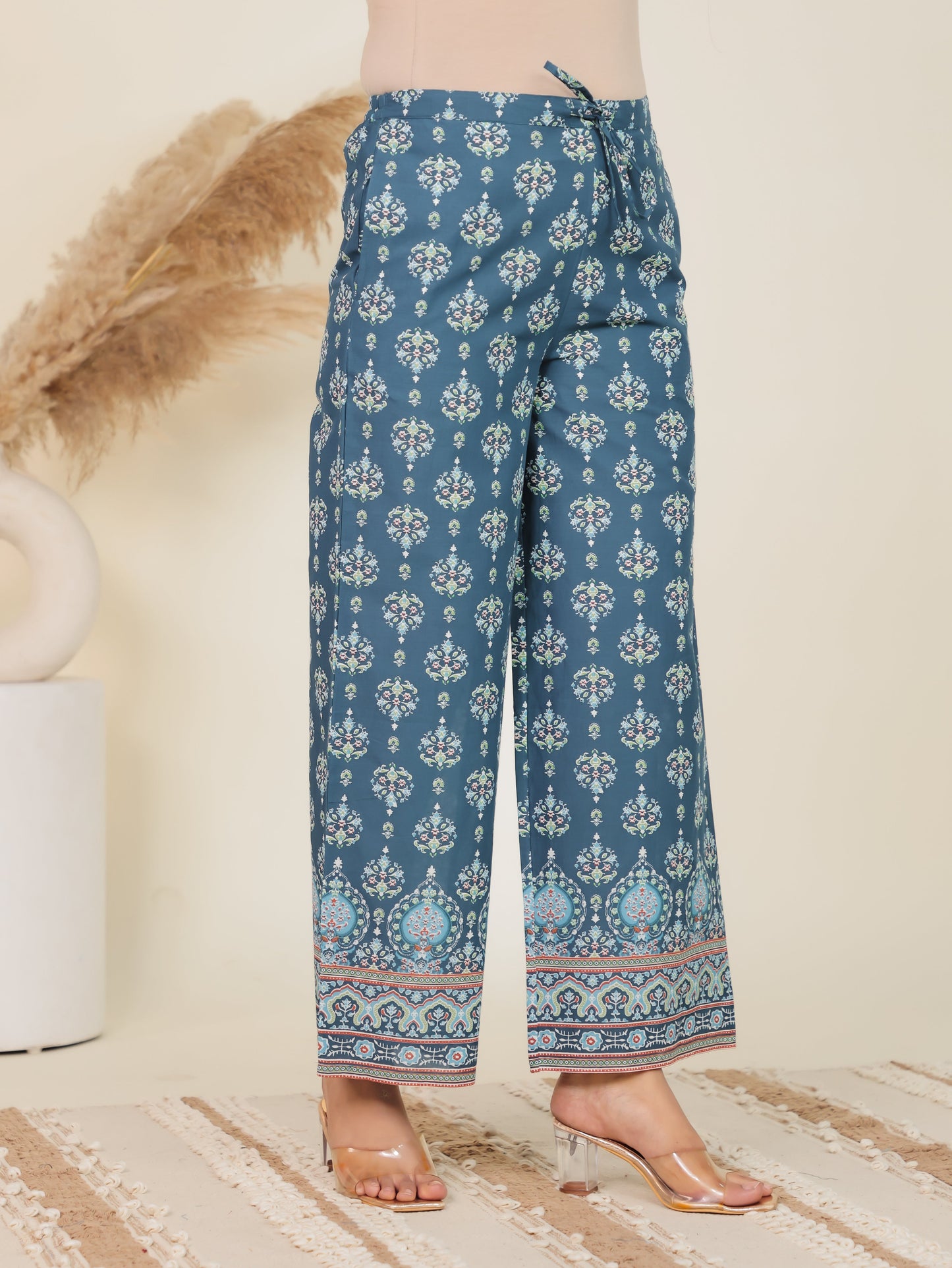 Soft Cotton Geometric Angrakha Blue Kurta