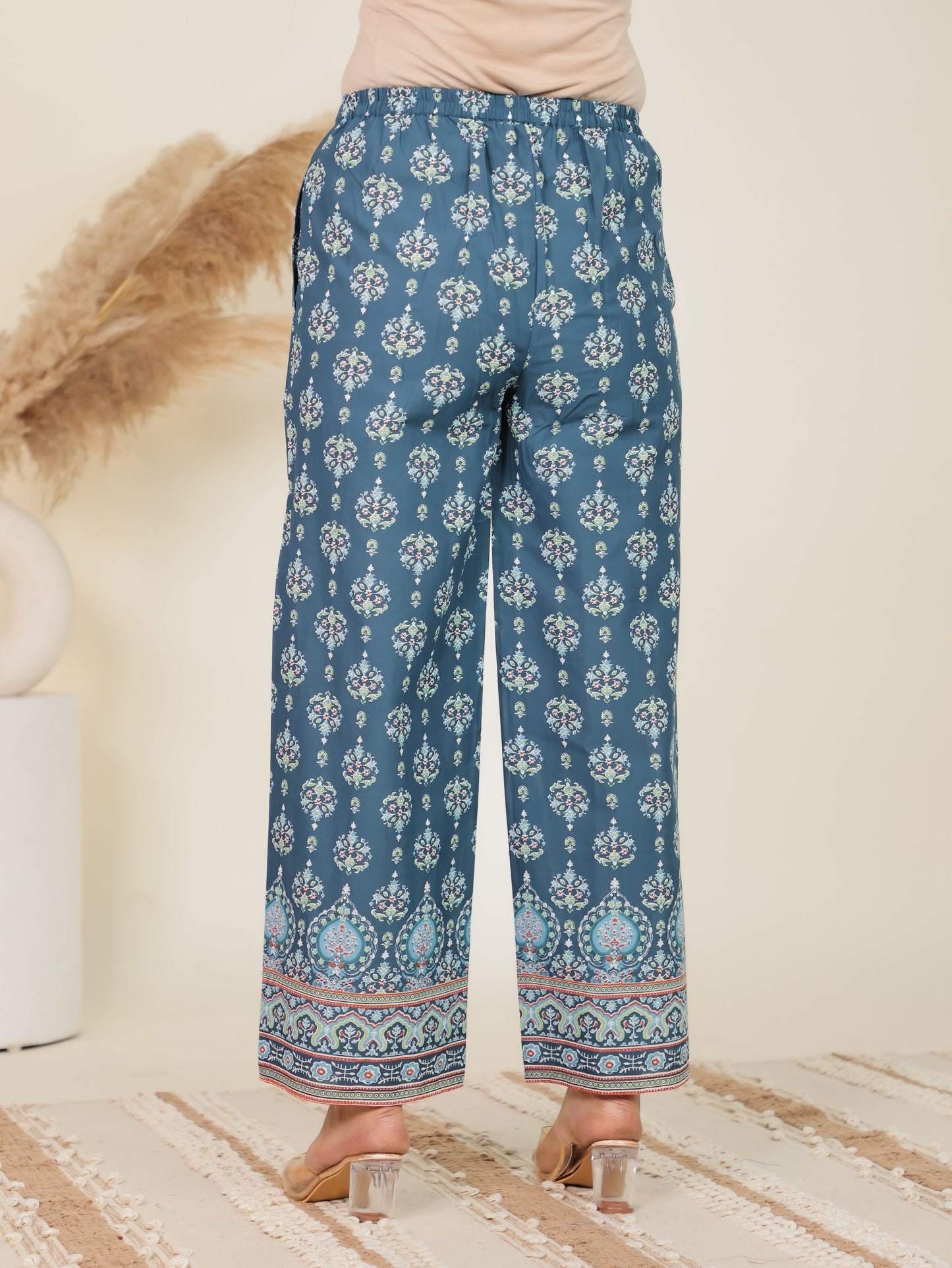 Soft Cotton Geometric Angrakha Blue Kurta