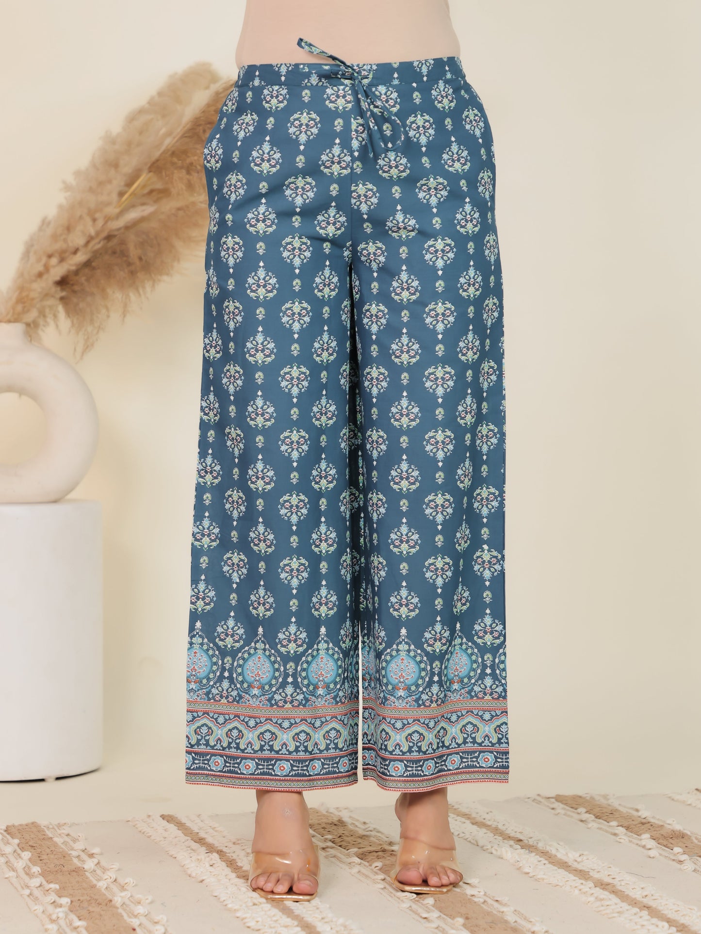 Soft Cotton Geometric Angrakha Blue Kurta