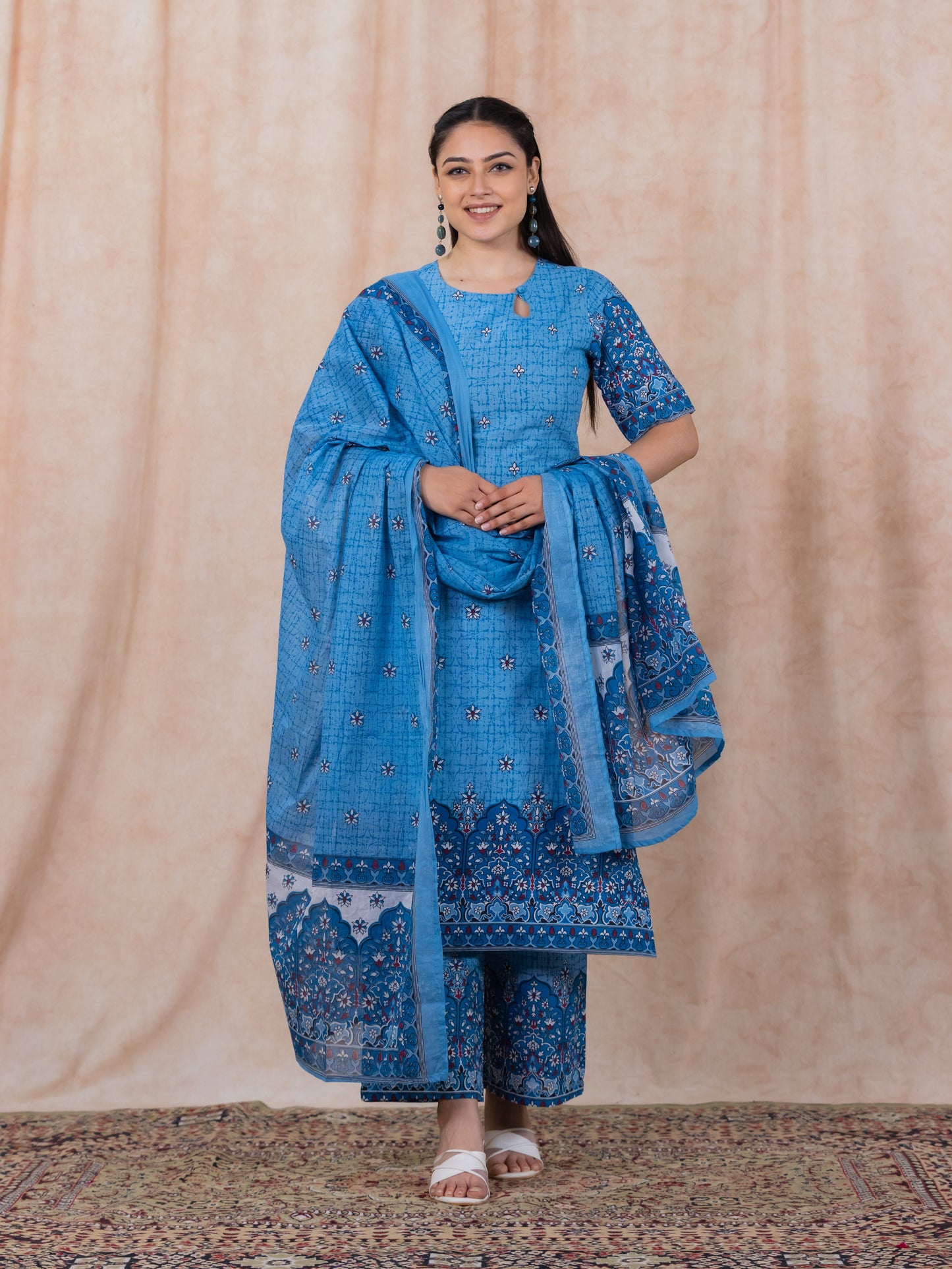 Cotton Voile Floral Blue Dupatta