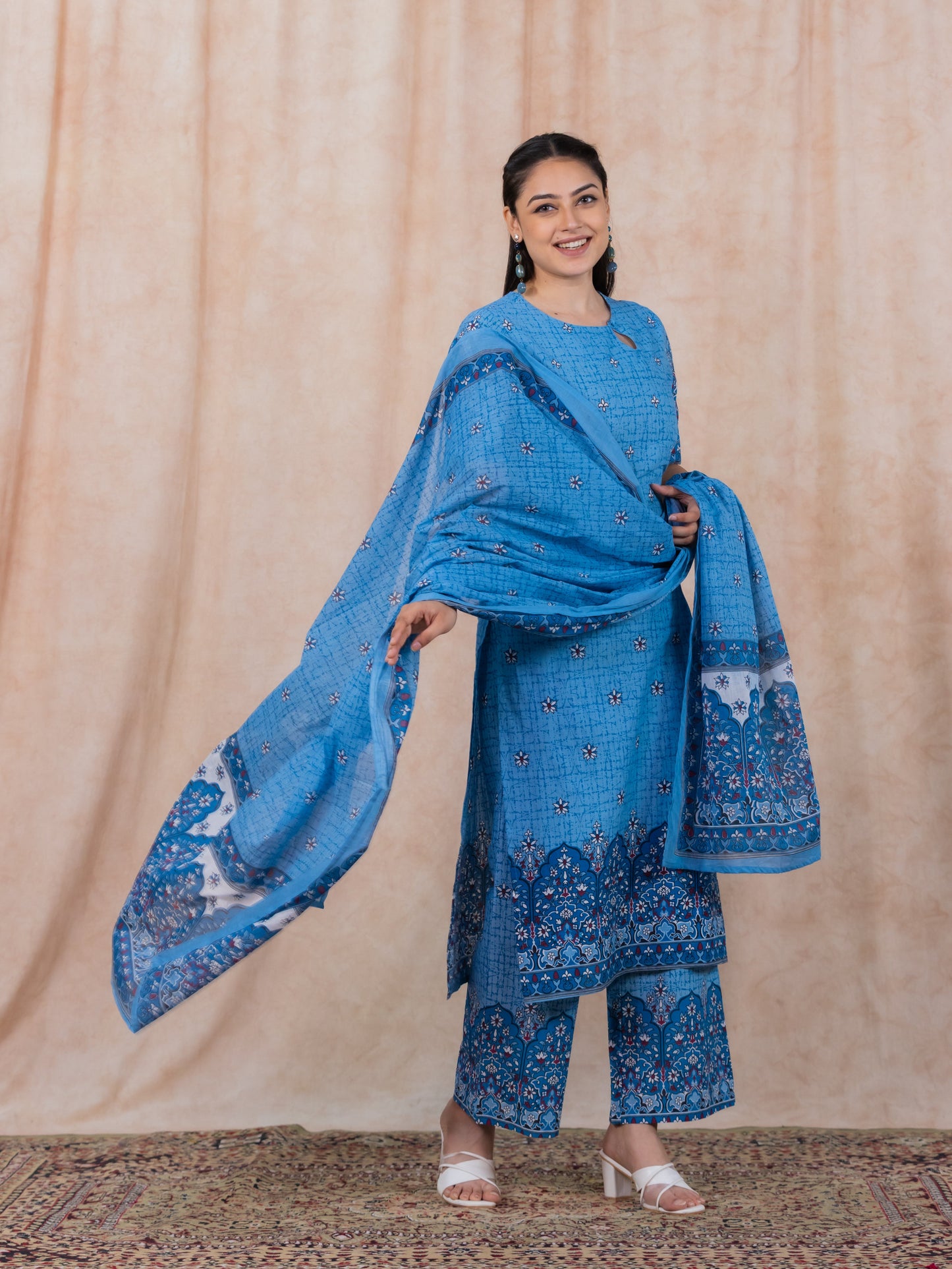 Cotton Voile Floral Blue Dupatta