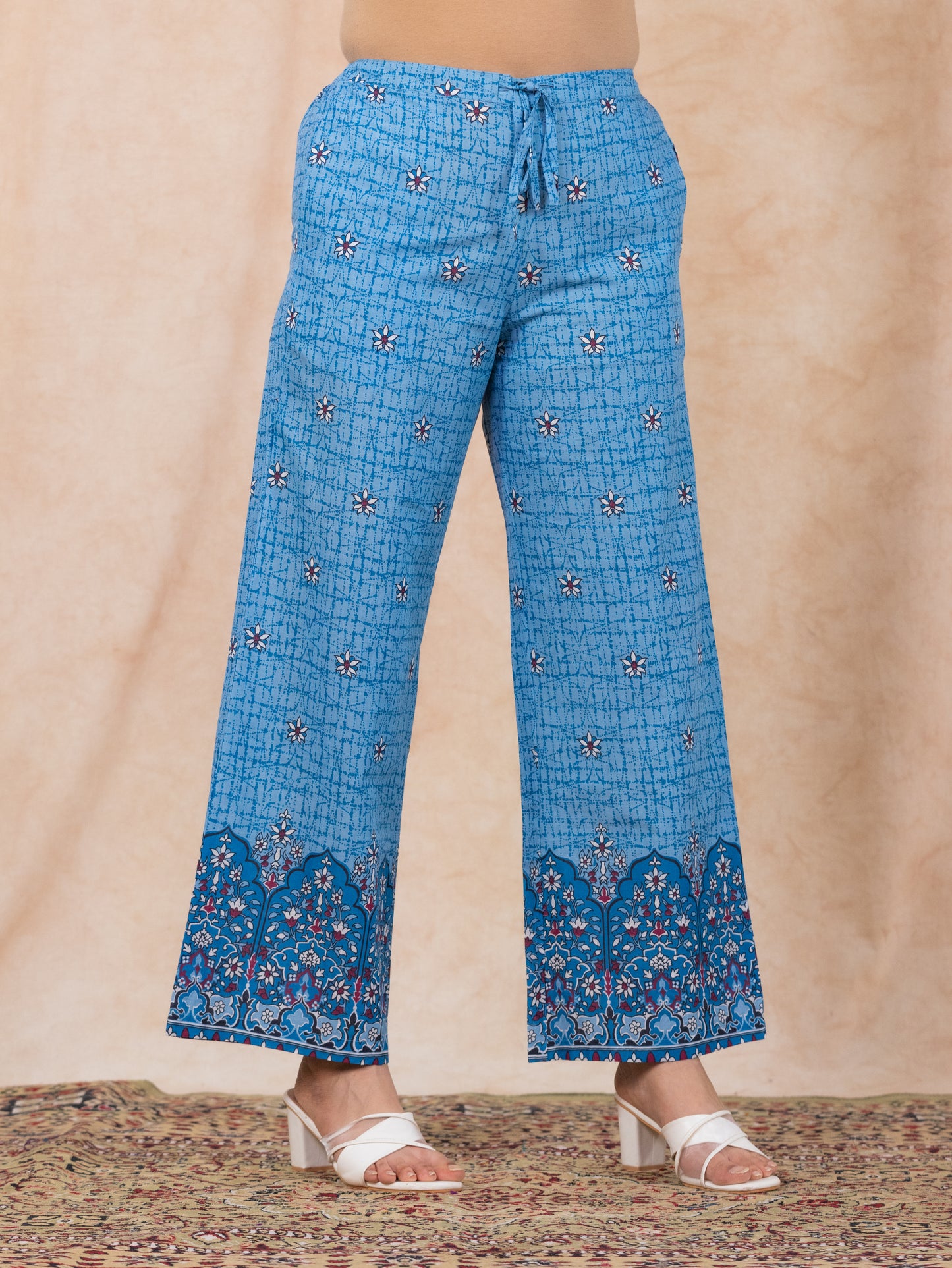 Soft Cotton Floral Straight Blue Kurta