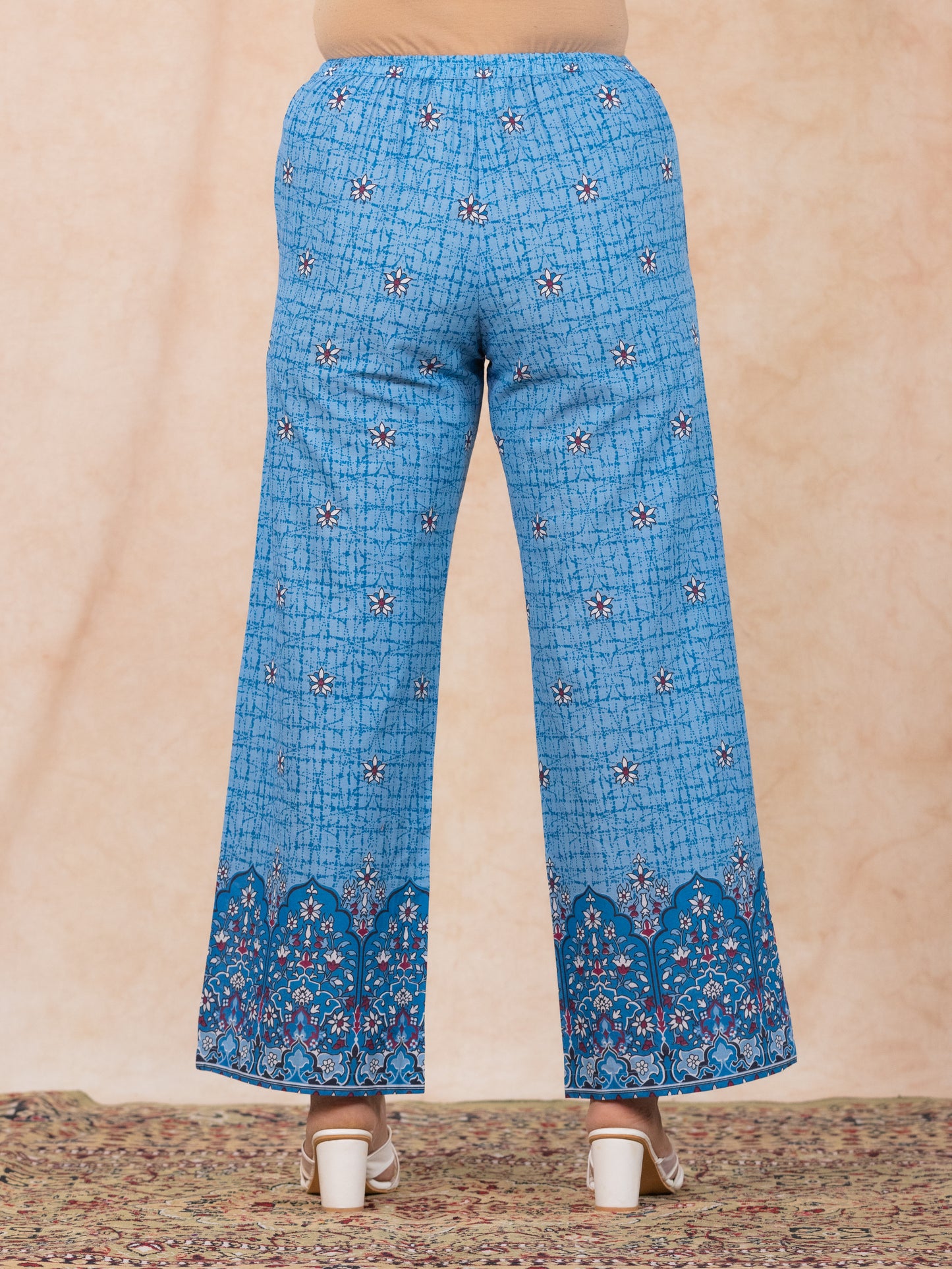 Soft Cotton Floral Straight Blue Kurta