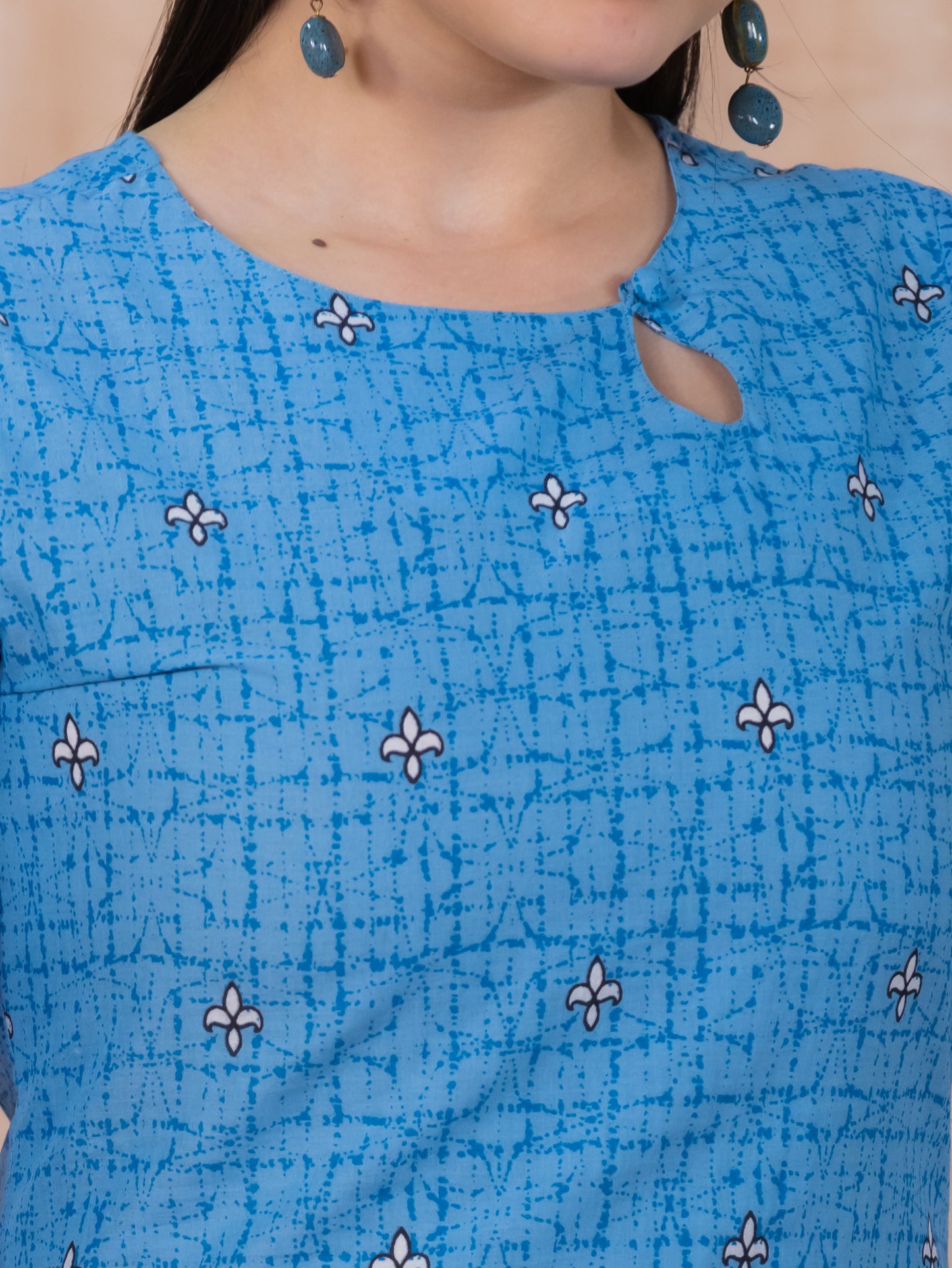 Soft Cotton Floral Straight Blue Kurta