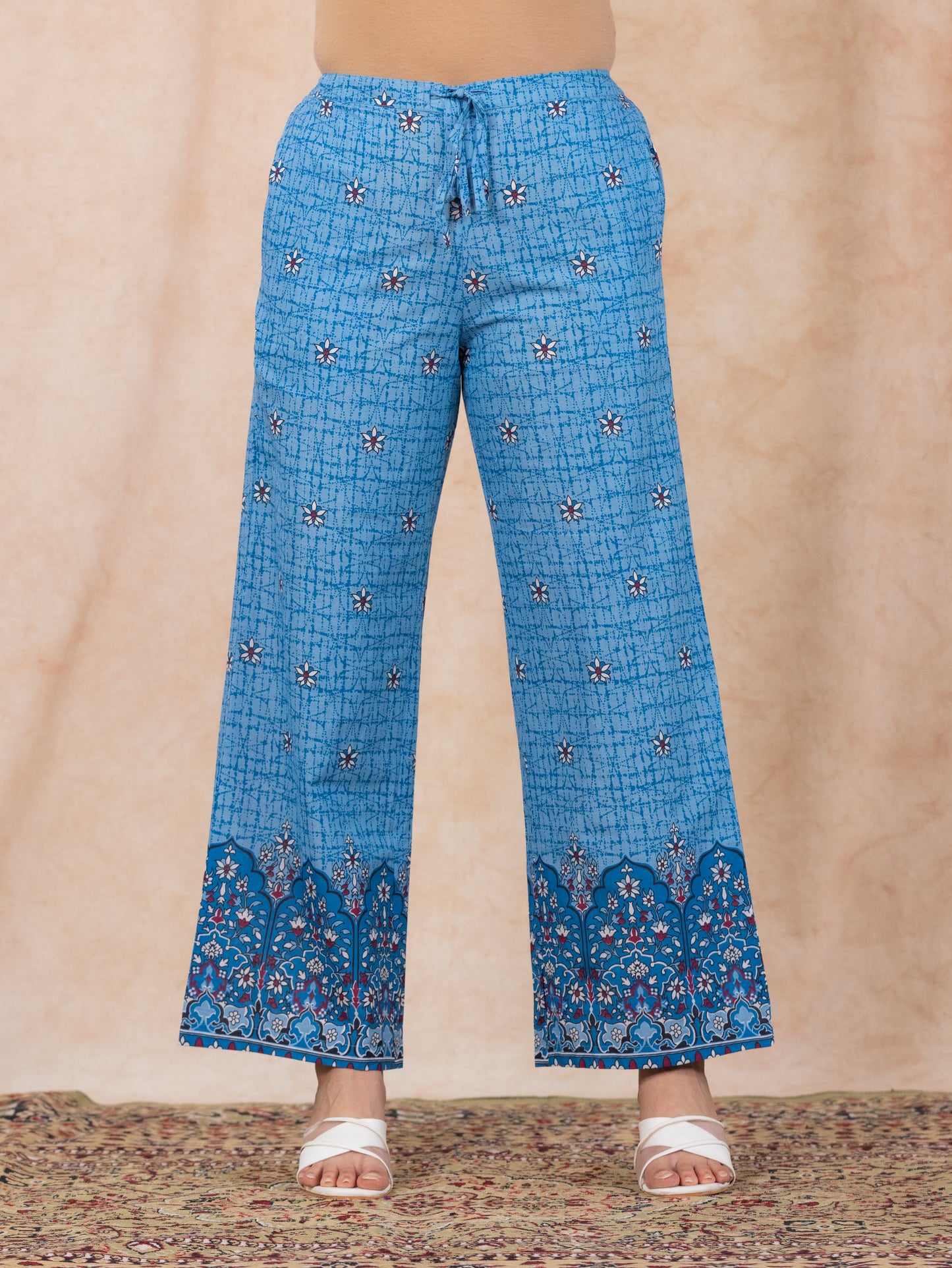 Soft Cotton Floral Straight Blue Kurta