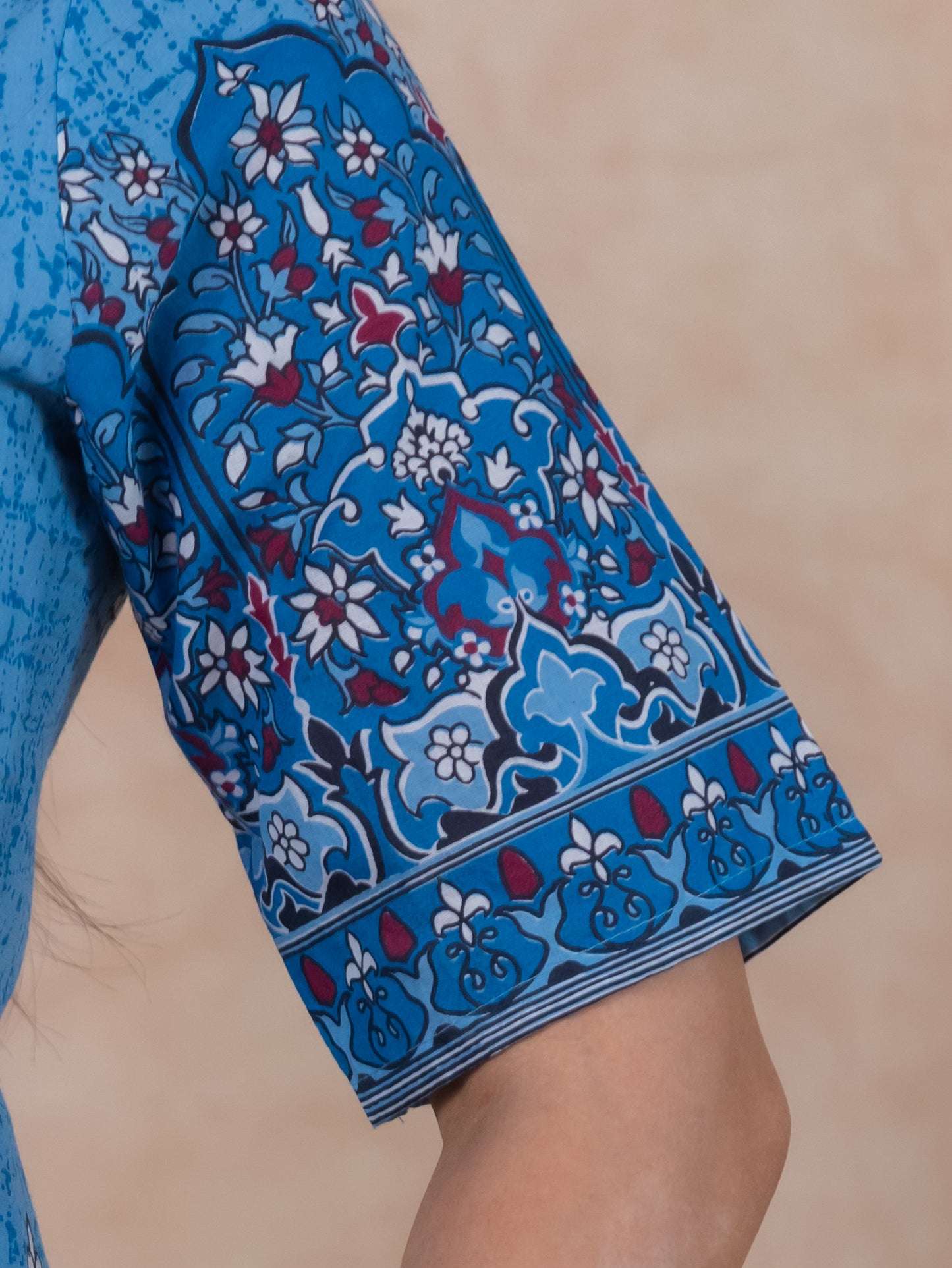 Soft Cotton Floral Straight Blue Kurta