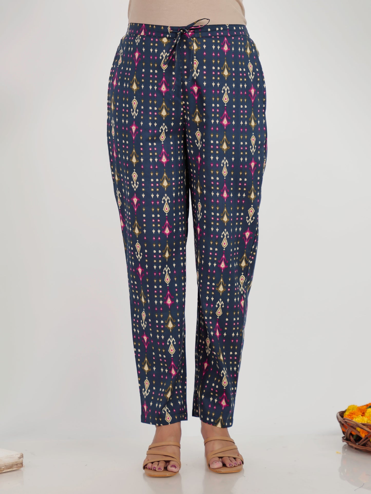 Soft Cotton Ikat Blue Tapered Trousers