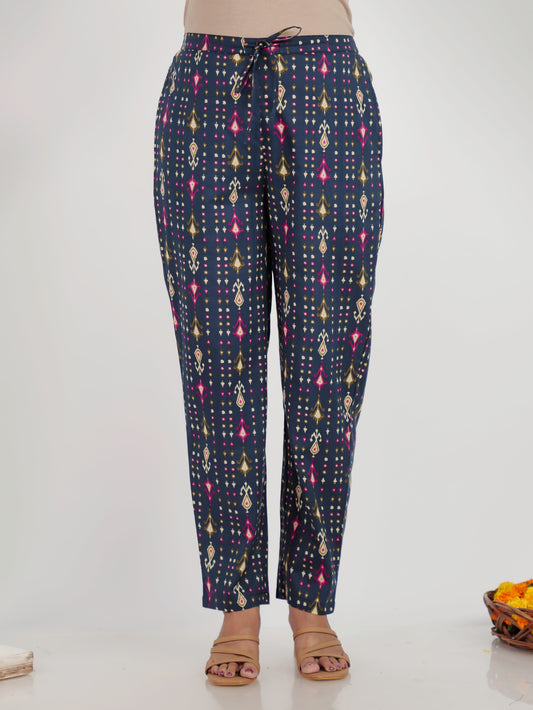 Soft Cotton Ikat Blue Tapered Trousers