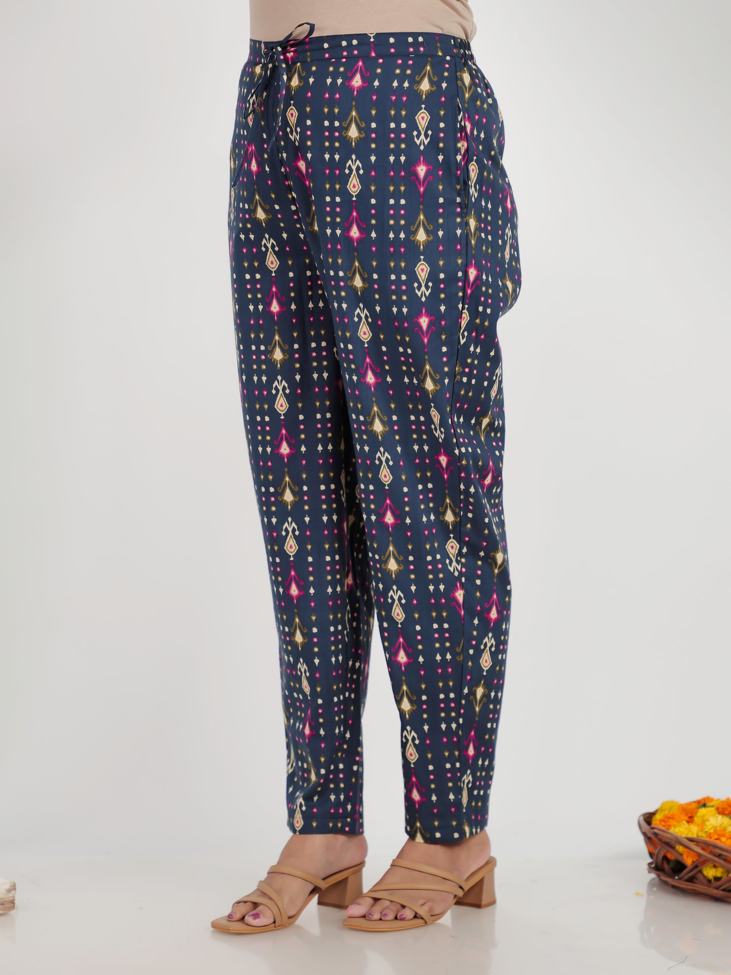 Soft Cotton Ikat Blue Tapered Trousers
