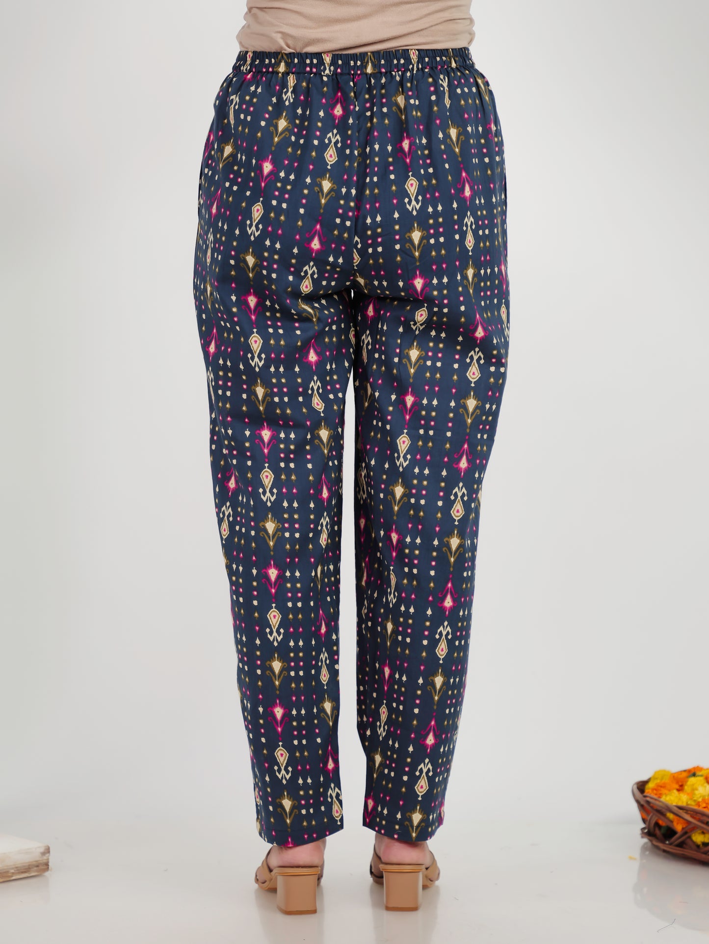 Soft Cotton Ikat Blue Tapered Trousers