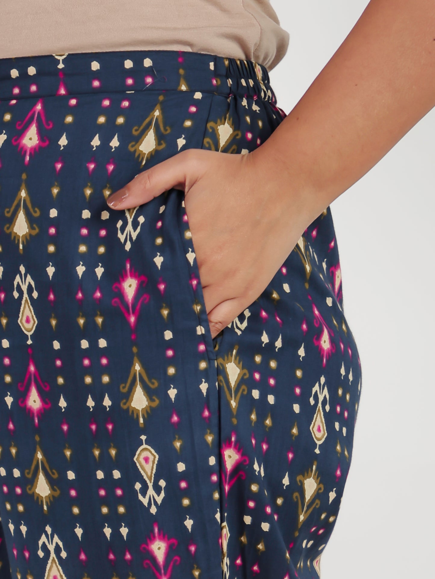 Soft Cotton Ikat Blue Tapered Trousers