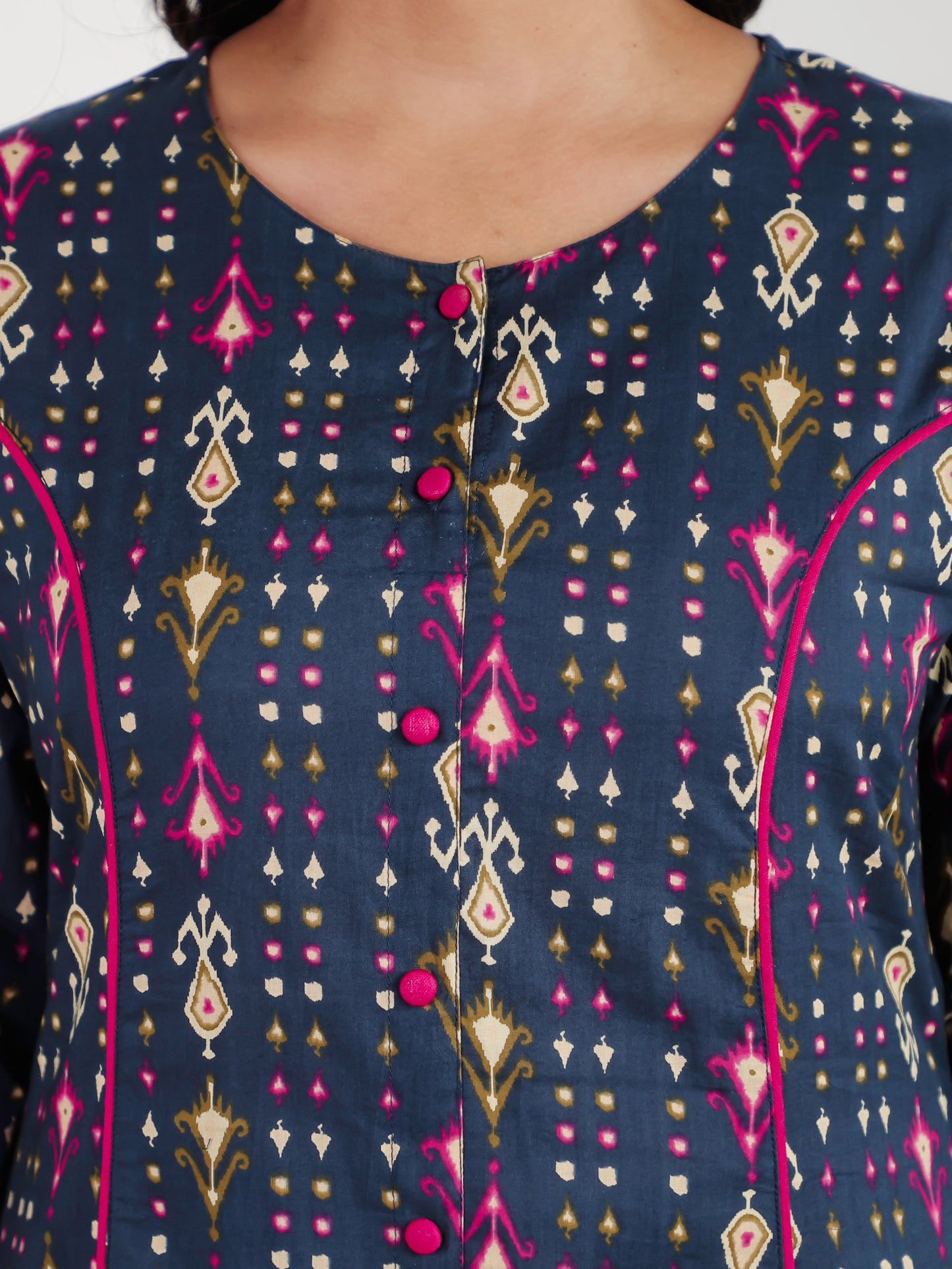 Soft Cotton Ikat A-line Blue Kurta