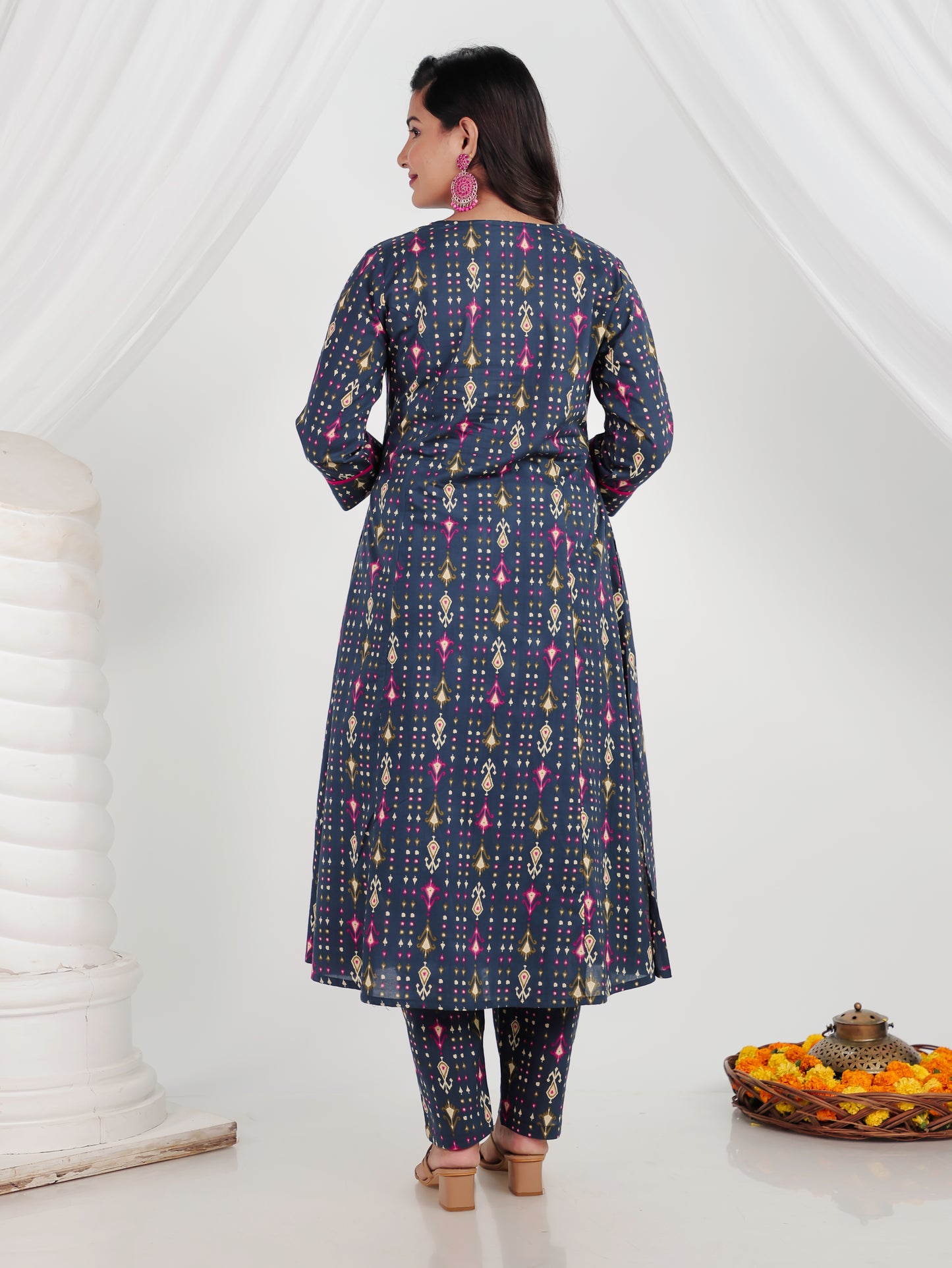 Soft Cotton Ikat A-line Blue Kurta