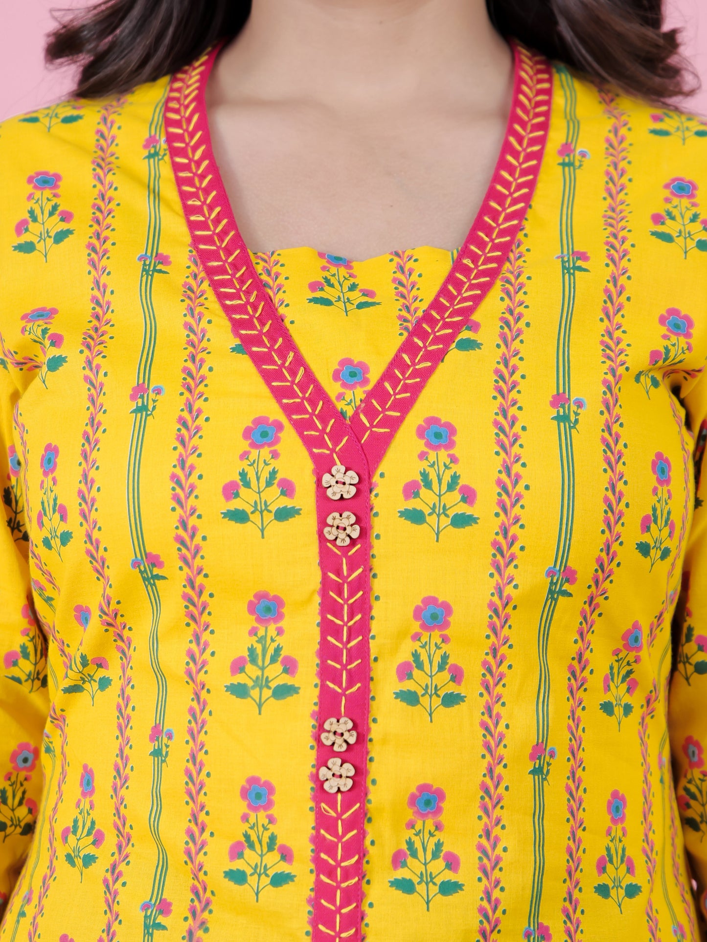 Embroidered Soft Cotton Floral A-line Yellow Kurta