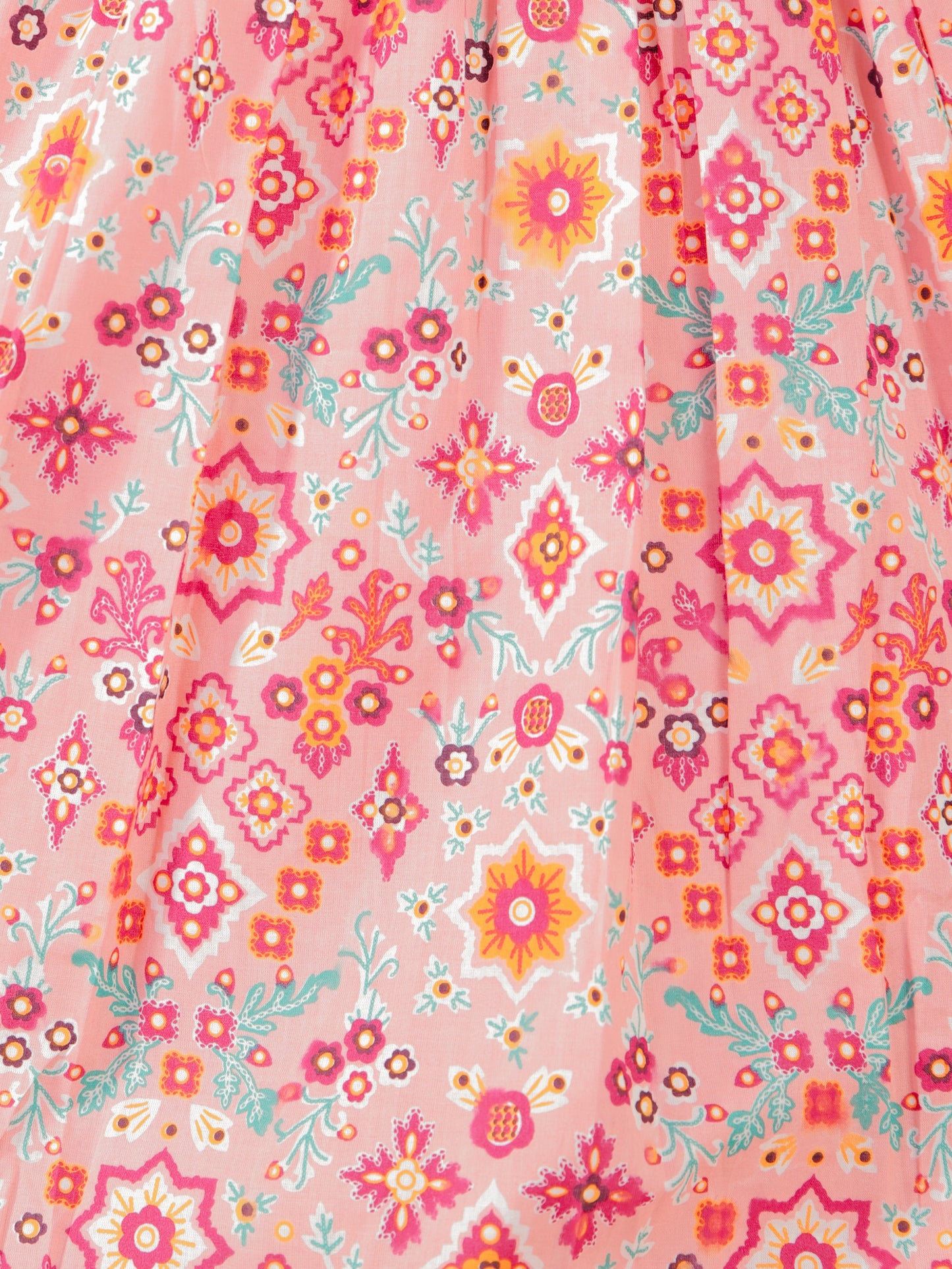 Soft Cotton Geometric Anarkali Peach Dress