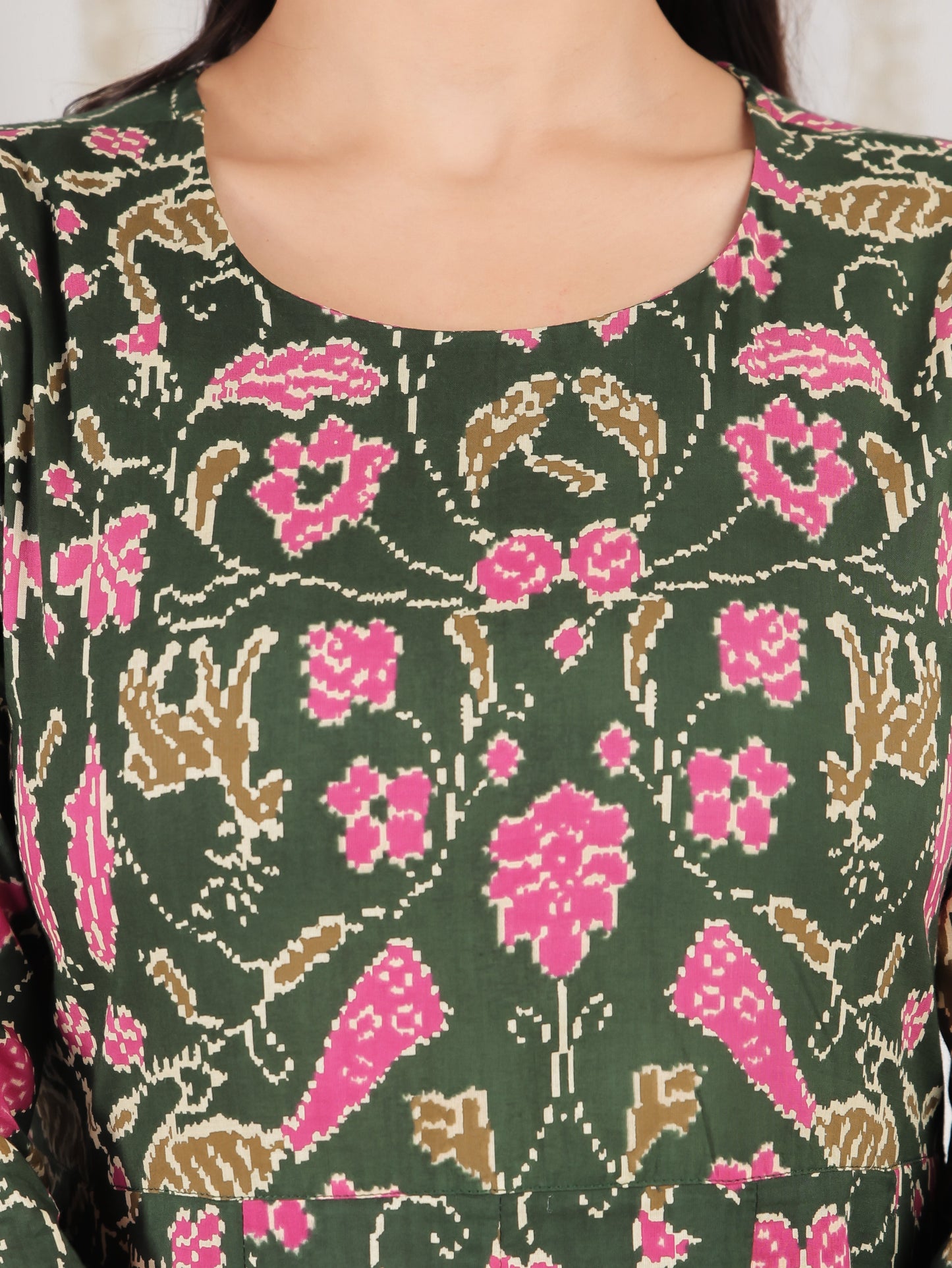 Soft Cotton Floral Anarkali Green Kurta