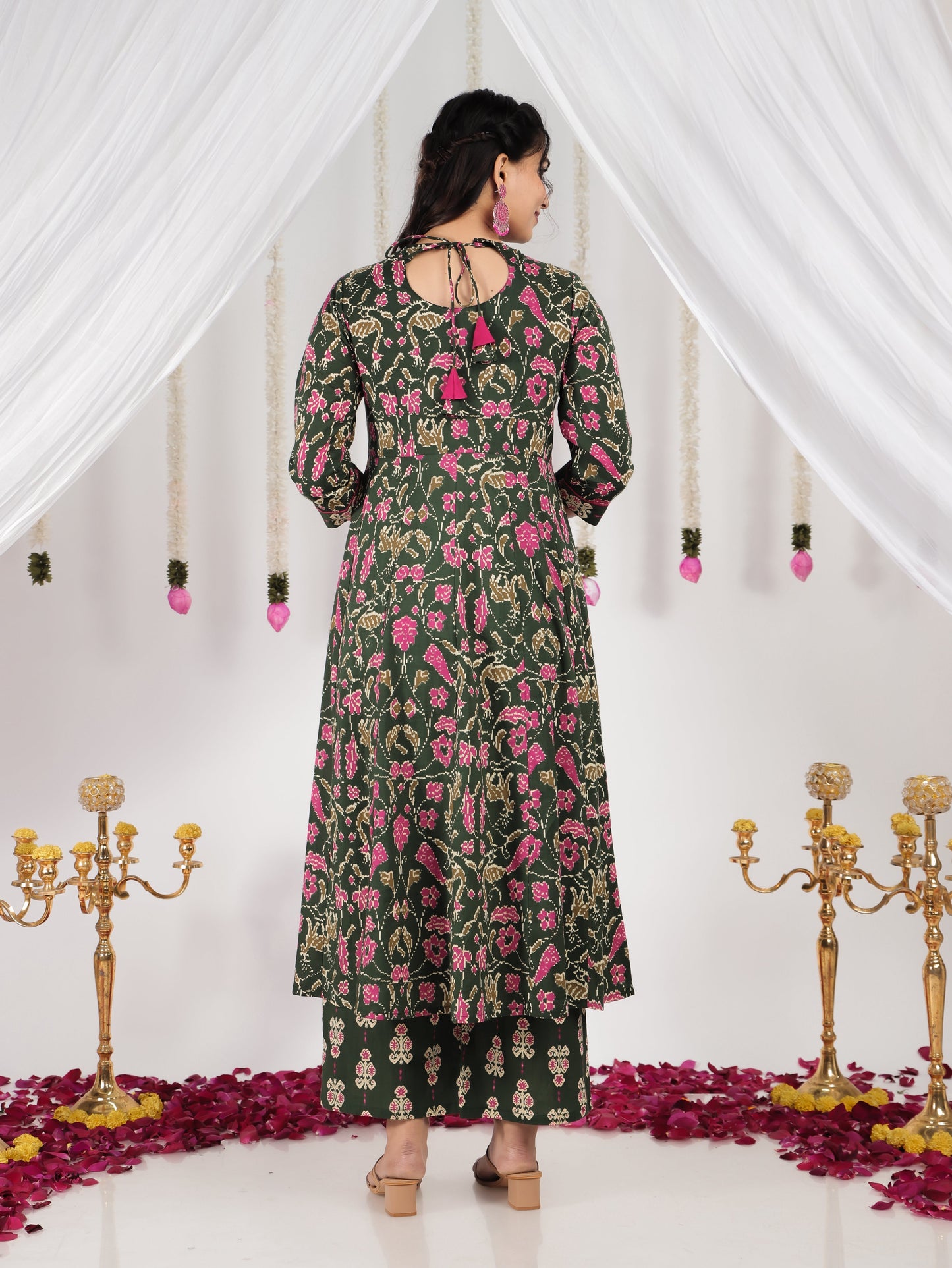 Soft Cotton Floral Anarkali Green Kurta