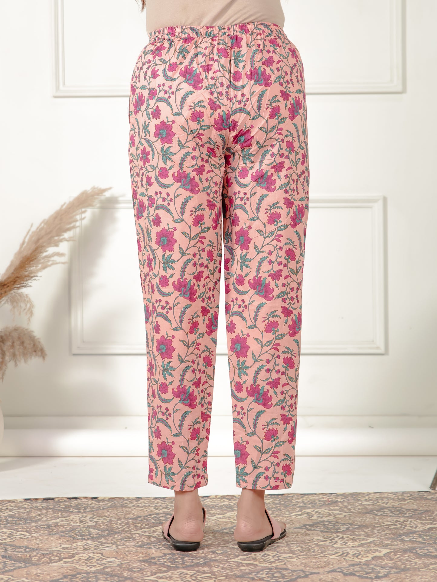 Soft Cotton Floral Peach Tapered Trousers